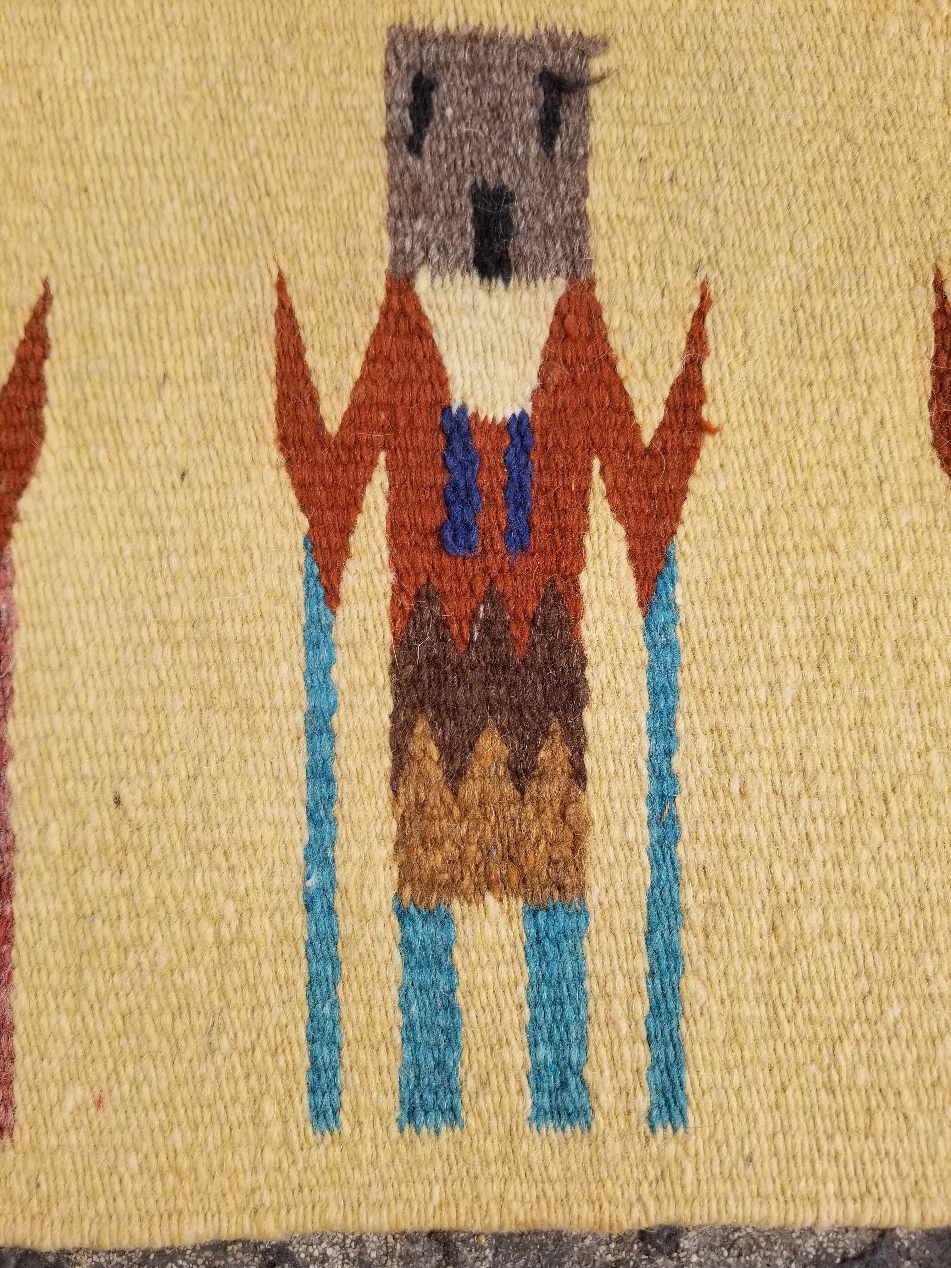 Vintage Traditional Handwoven Native American Navajo Yei Wool Tapestry Rug 46x25cm