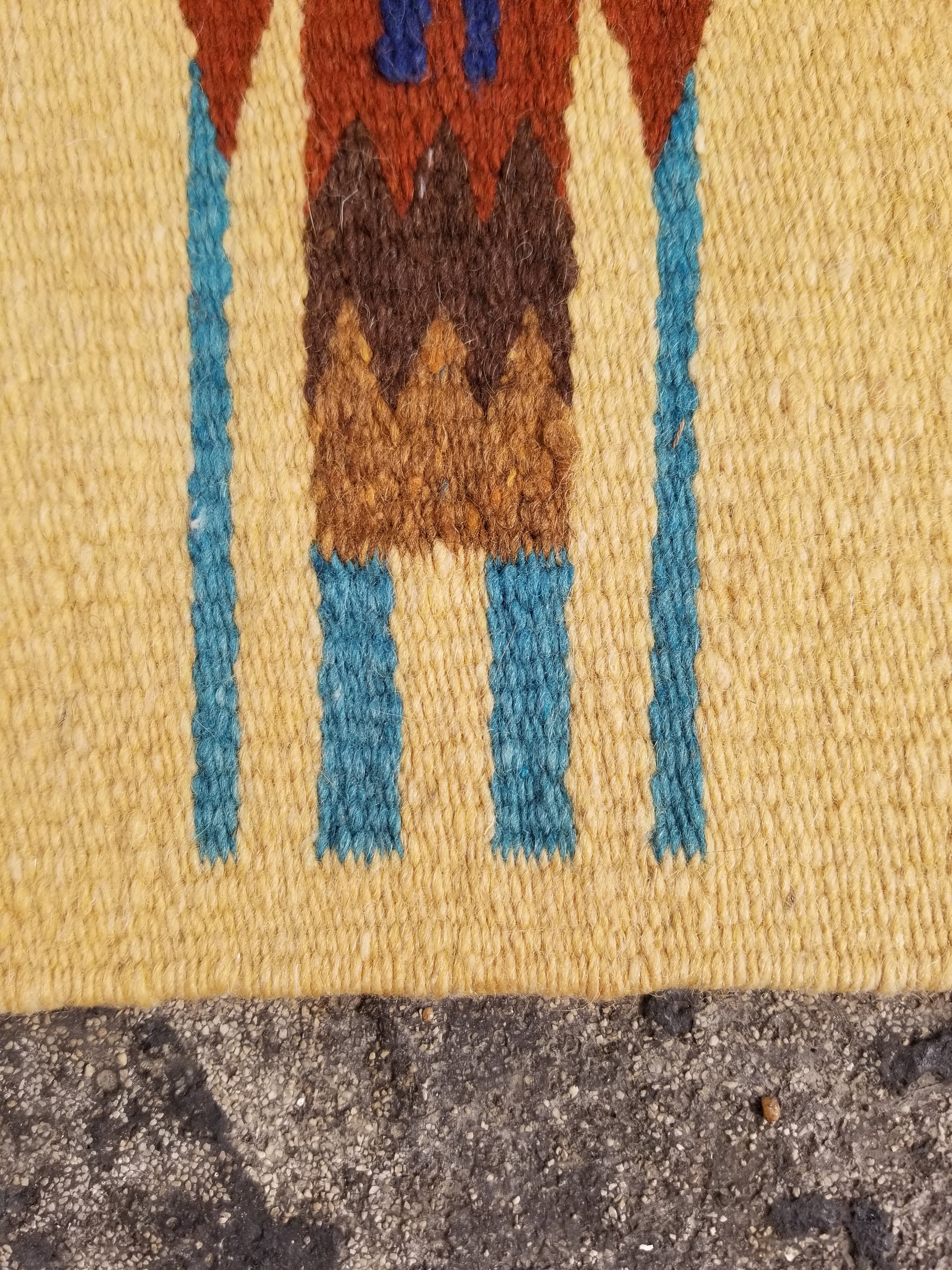 Vintage Traditional Handwoven Native American Navajo Yei Wool Tapestry Rug 46x25cm