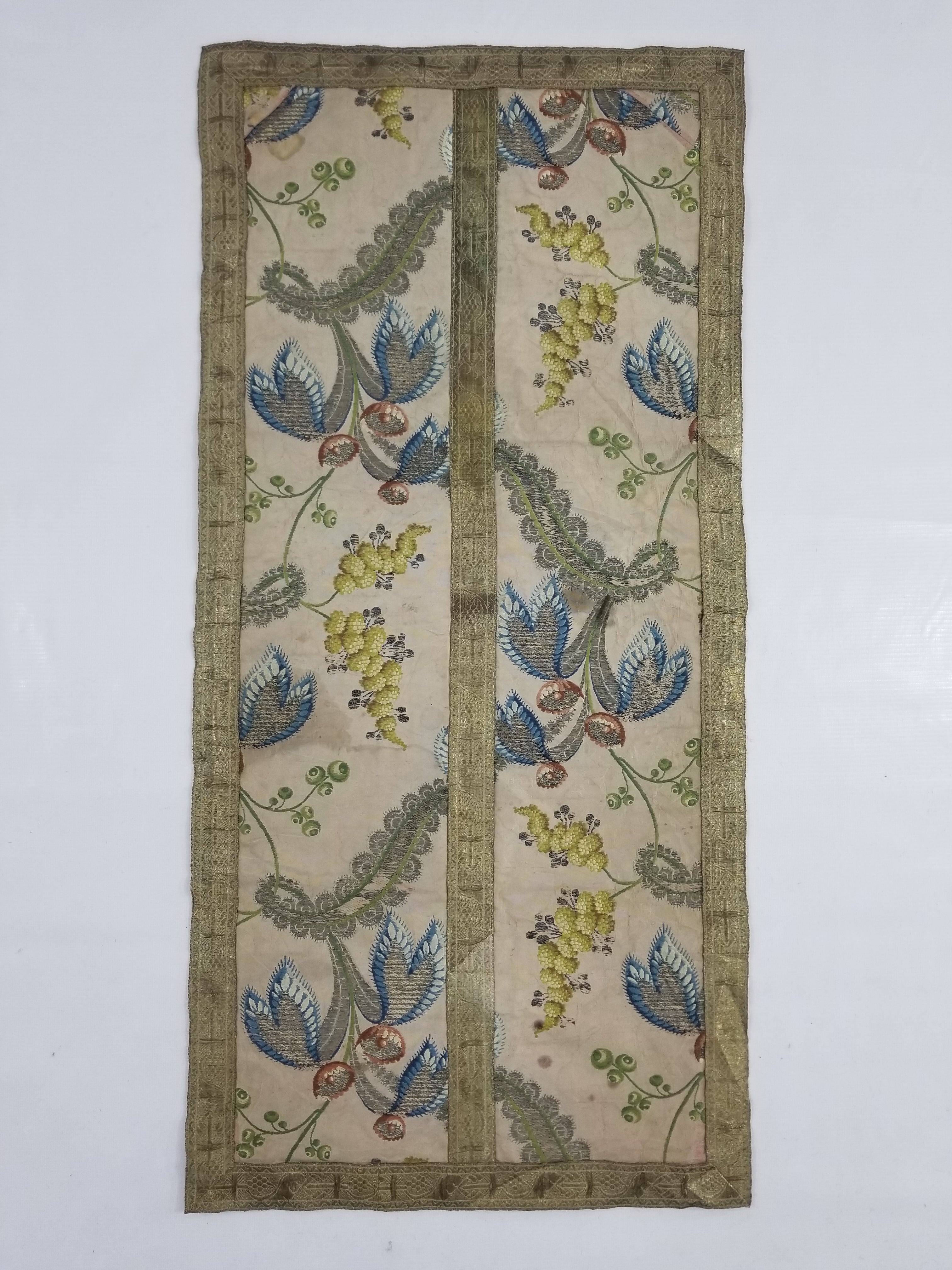 Antique 18thC French Brocade Silk and Silver Threads Panel 93x44cm