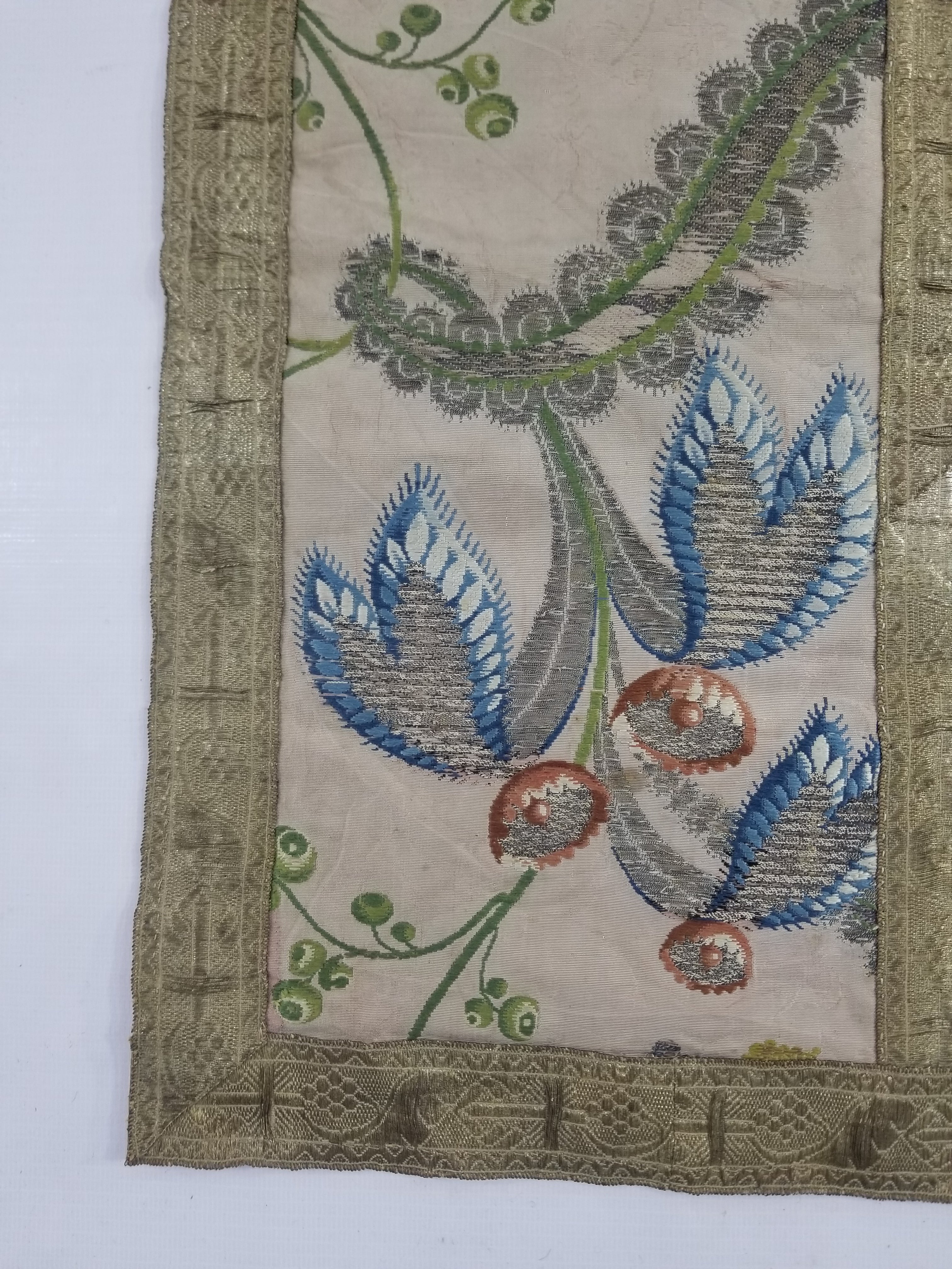 Antique 18thC French Brocade Silk and Silver Threads Panel 93x44cm