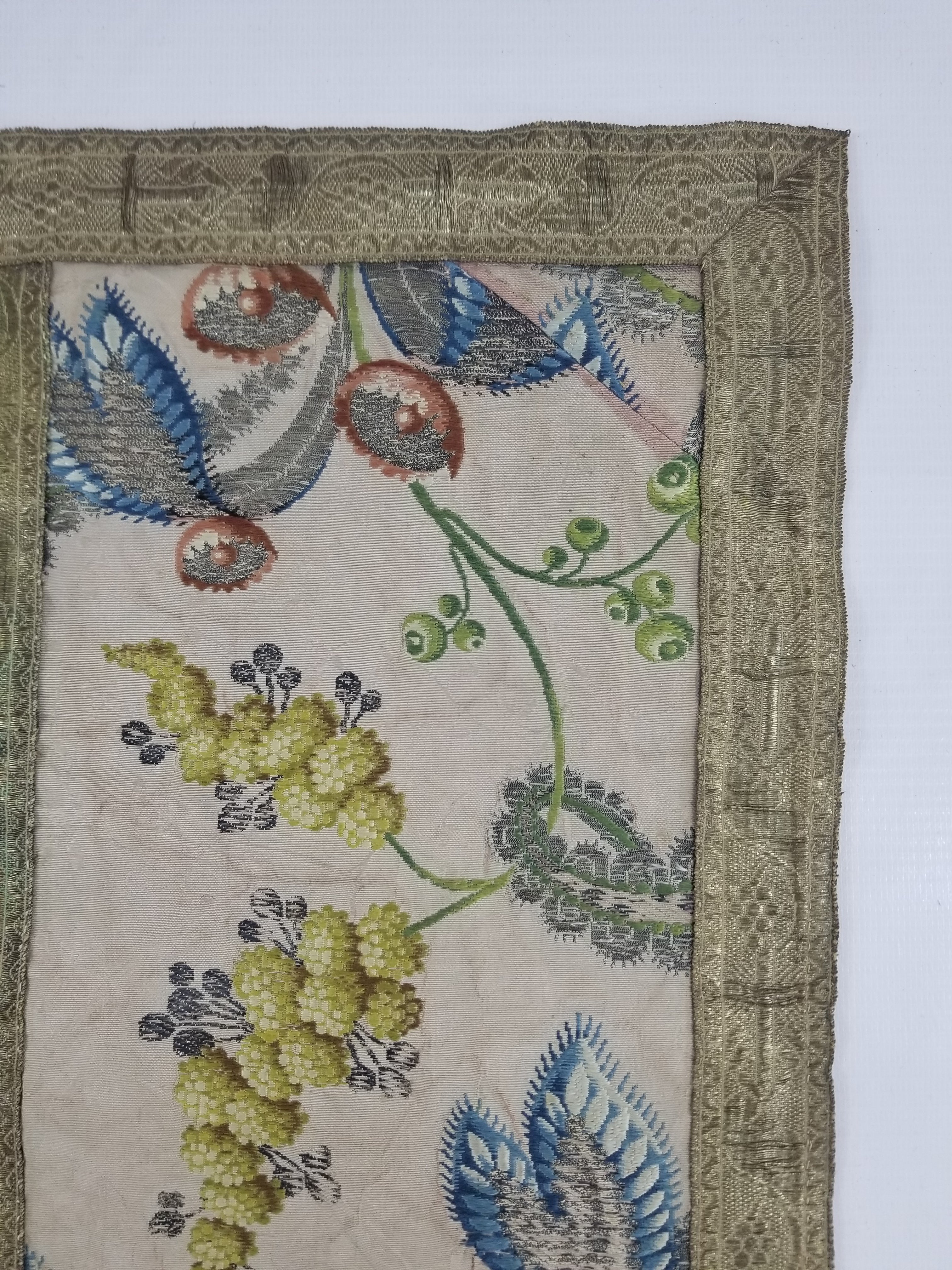 Antique 18thC French Brocade Silk and Silver Threads Panel 93x44cm