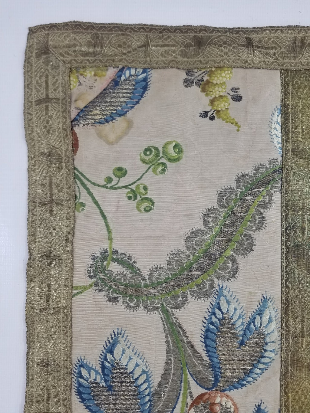 Antique 18thC French Brocade Silk and Silver Threads Panel 93x44cm