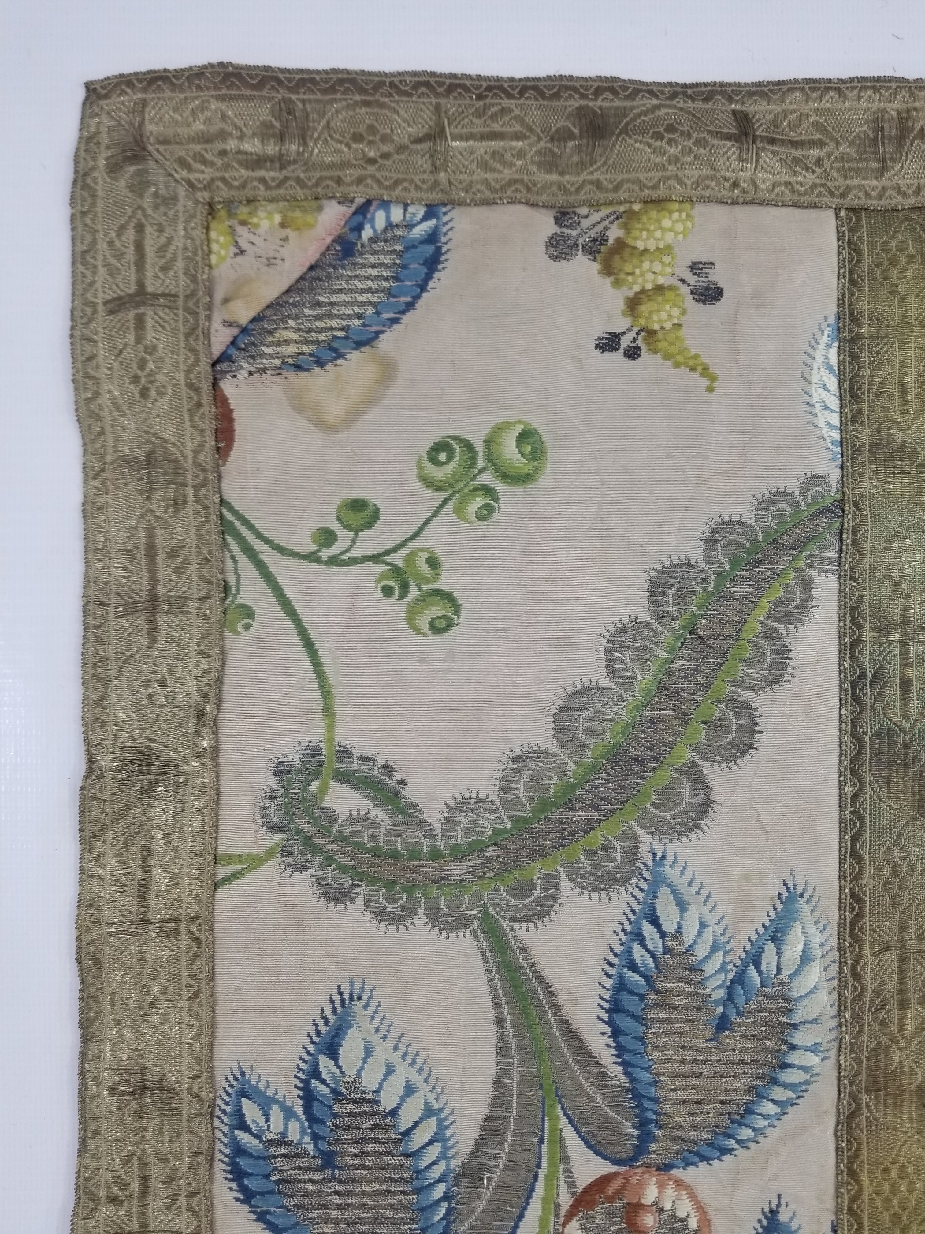 Antique 18thC French Brocade Silk and Silver Threads Panel 93x44cm