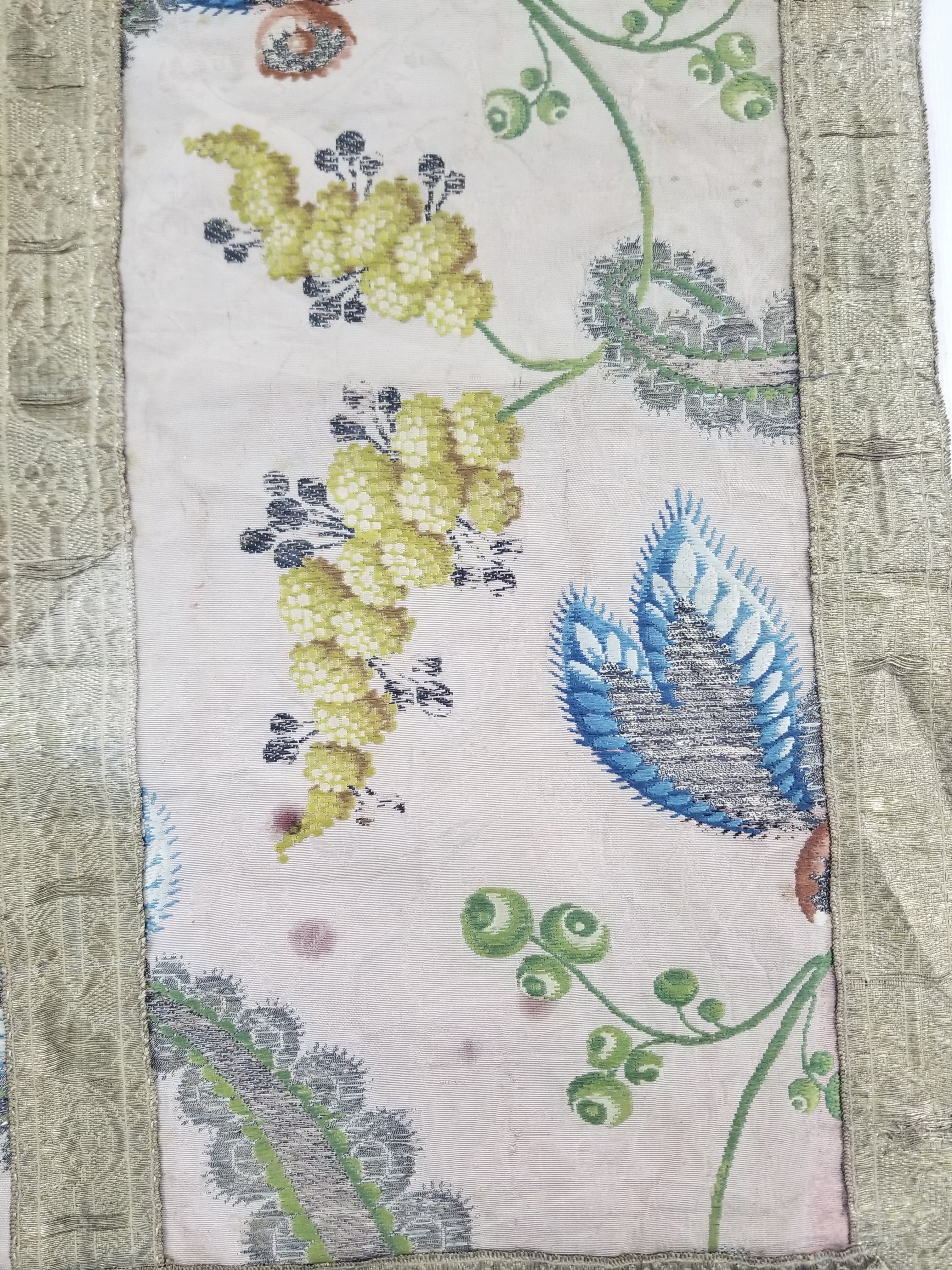 Antique 18thC French Brocade Silk and Silver Threads Panel 93x44cm