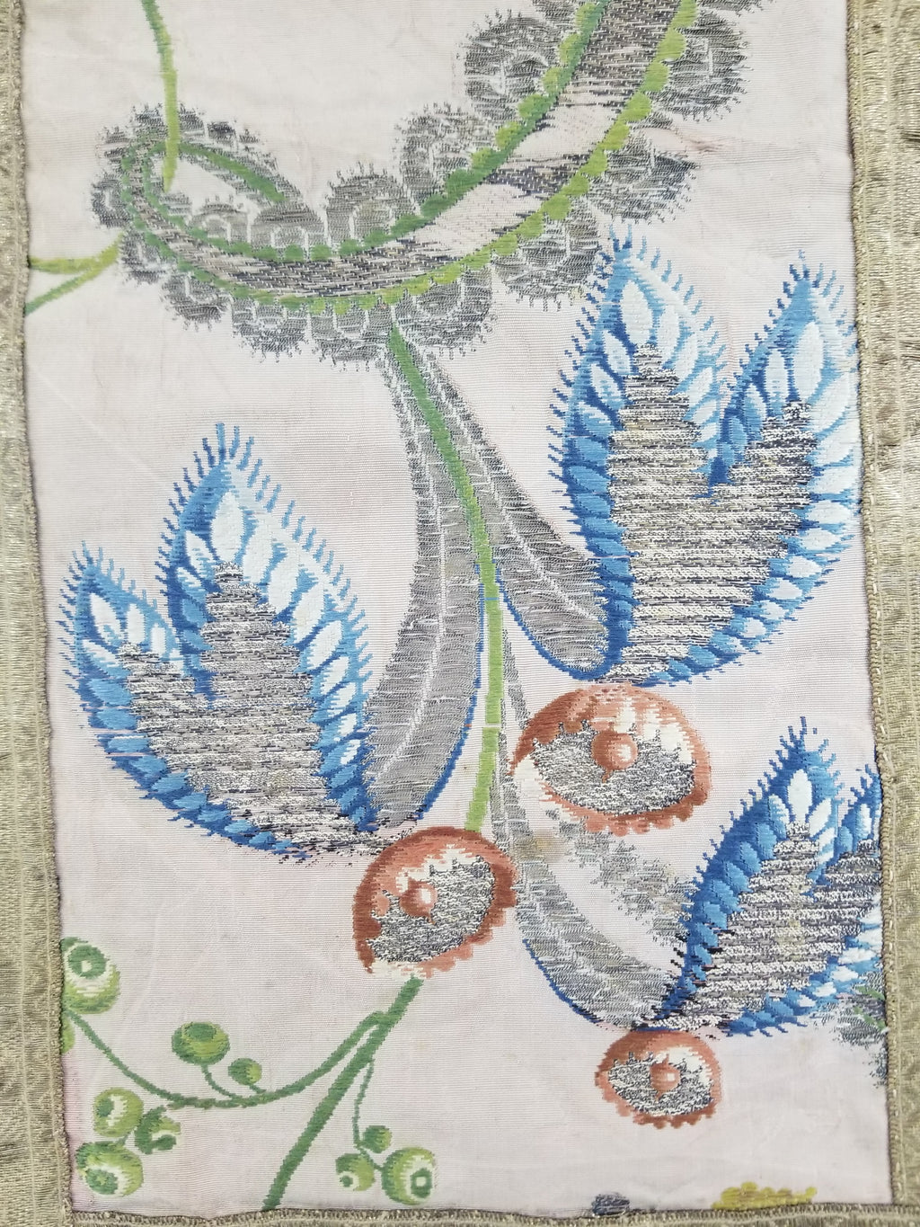 Antique 18thC French Brocade Silk and Silver Threads Panel 93x44cm