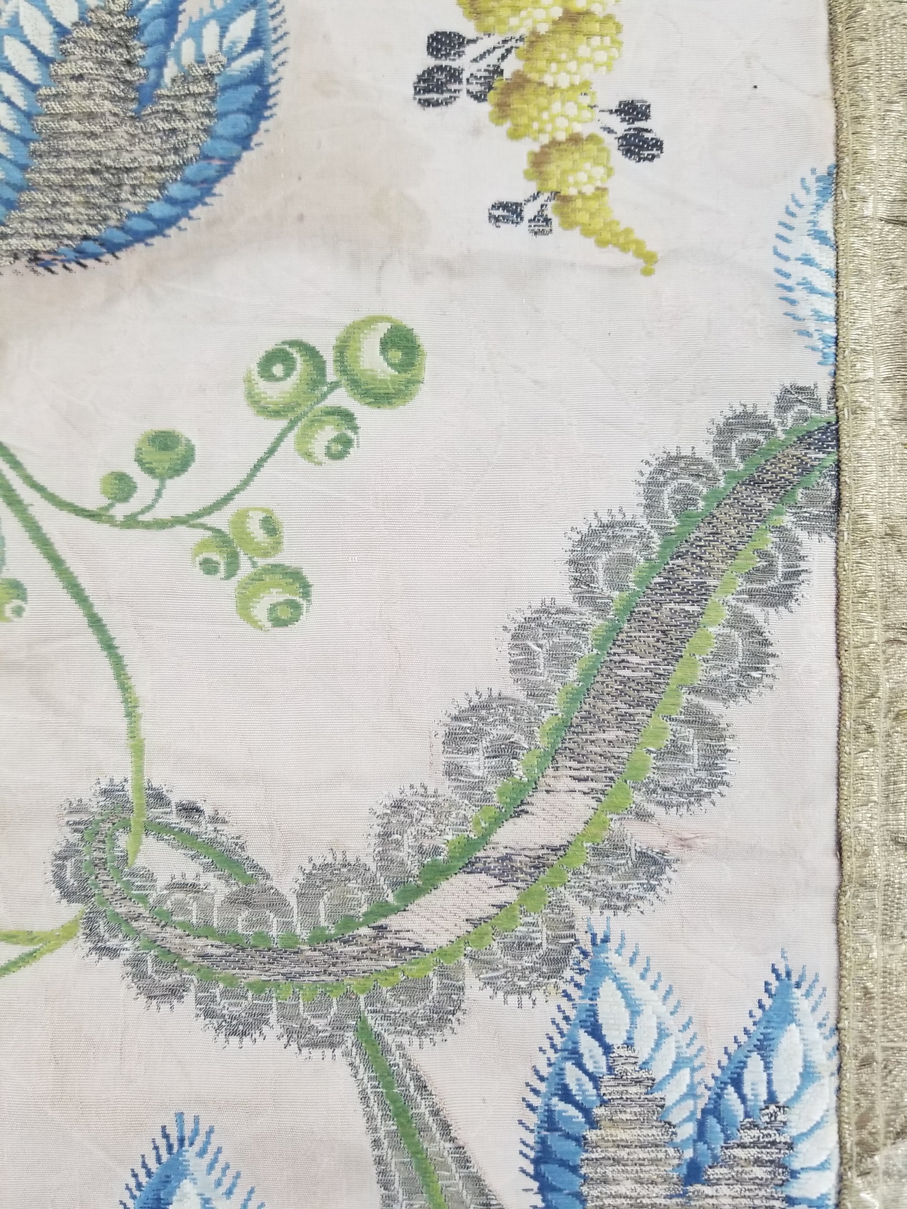 Antique 18thC French Brocade Silk and Silver Threads Panel 93x44cm