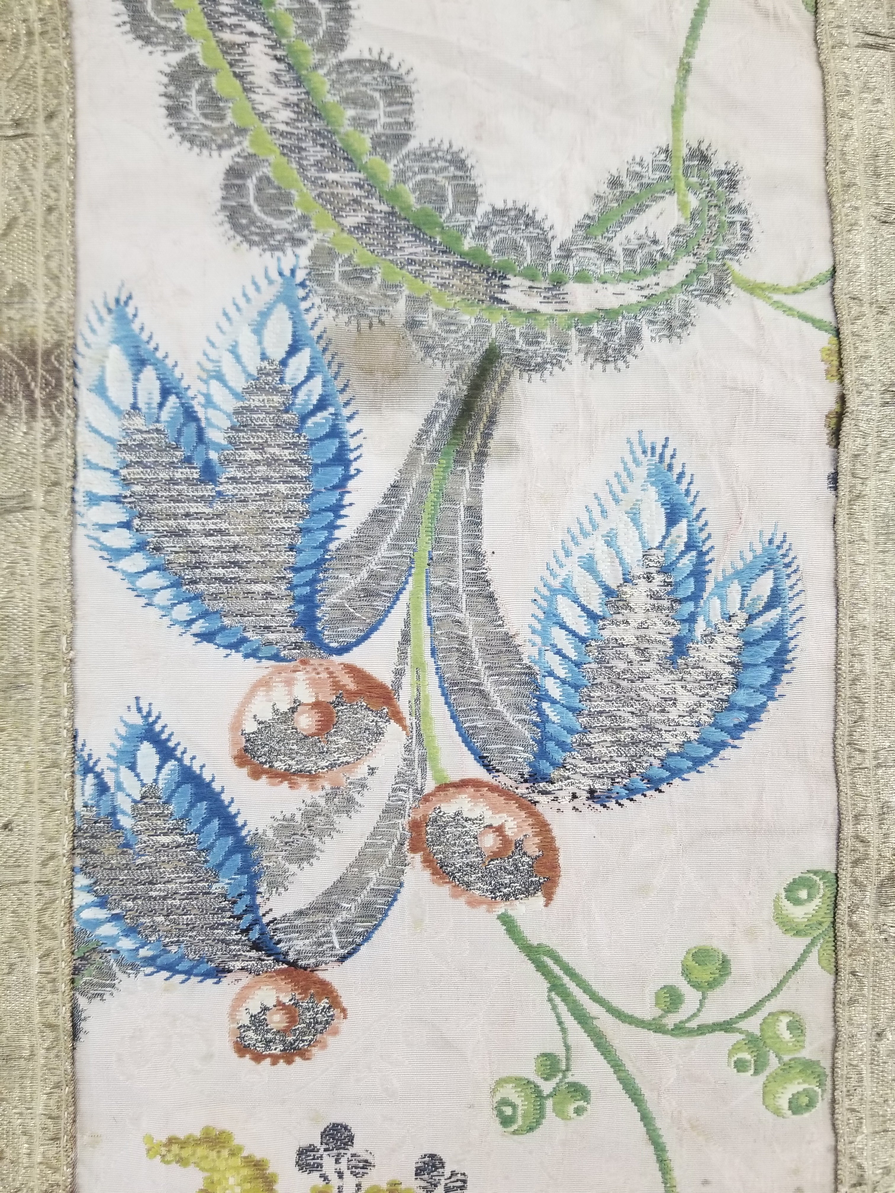 Antique 18thC French Brocade Silk and Silver Threads Panel 93x44cm