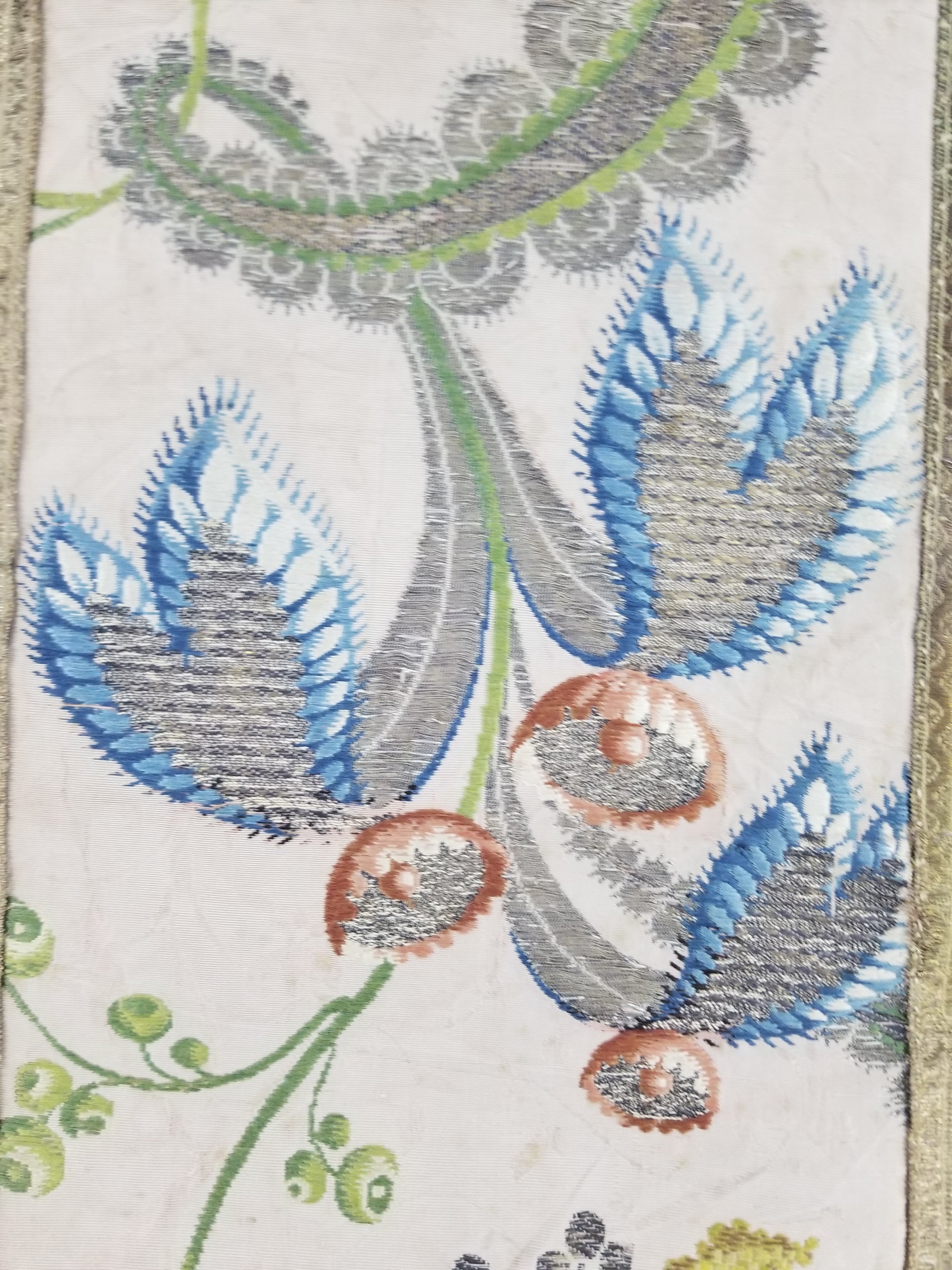 Antique 18thC French Brocade Silk and Silver Threads Panel 93x44cm