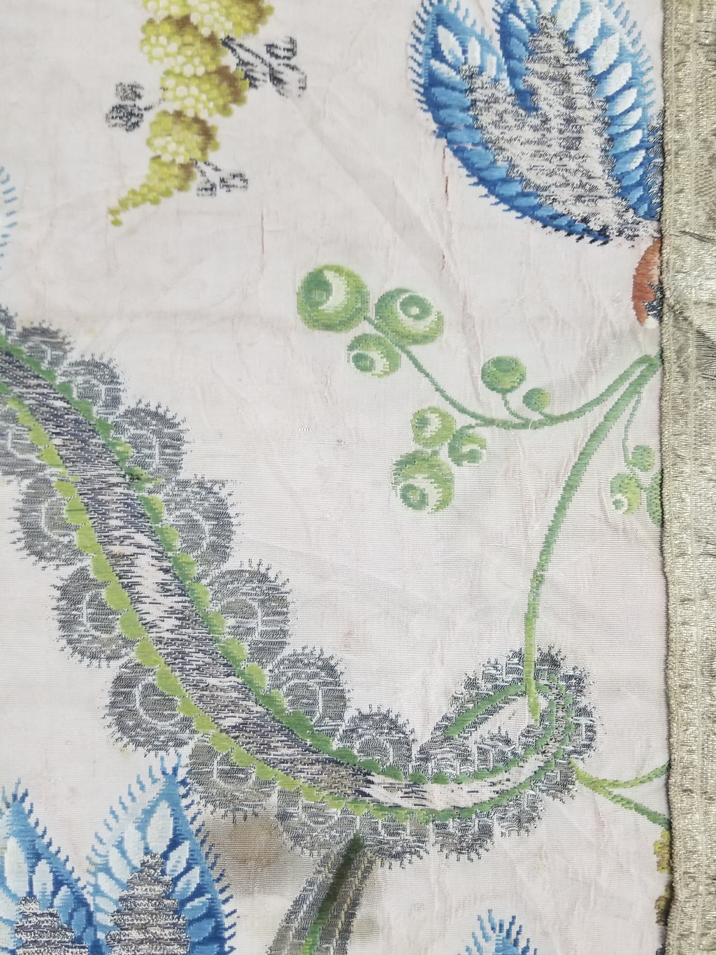 Antique 18thC French Brocade Silk and Silver Threads Panel 93x44cm