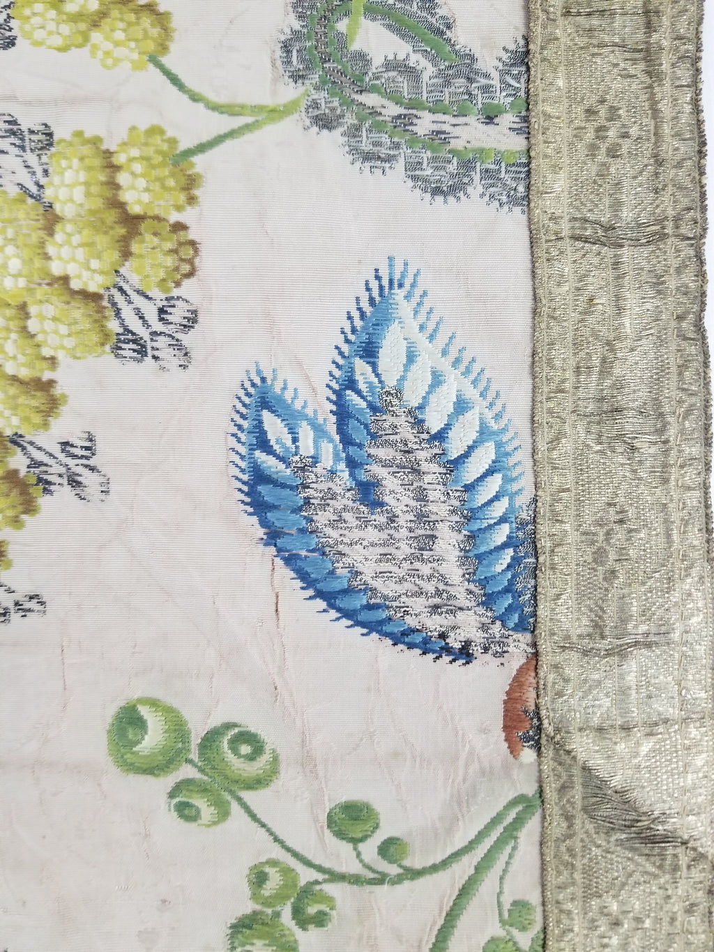 Antique 18thC French Brocade Silk and Silver Threads Panel 93x44cm