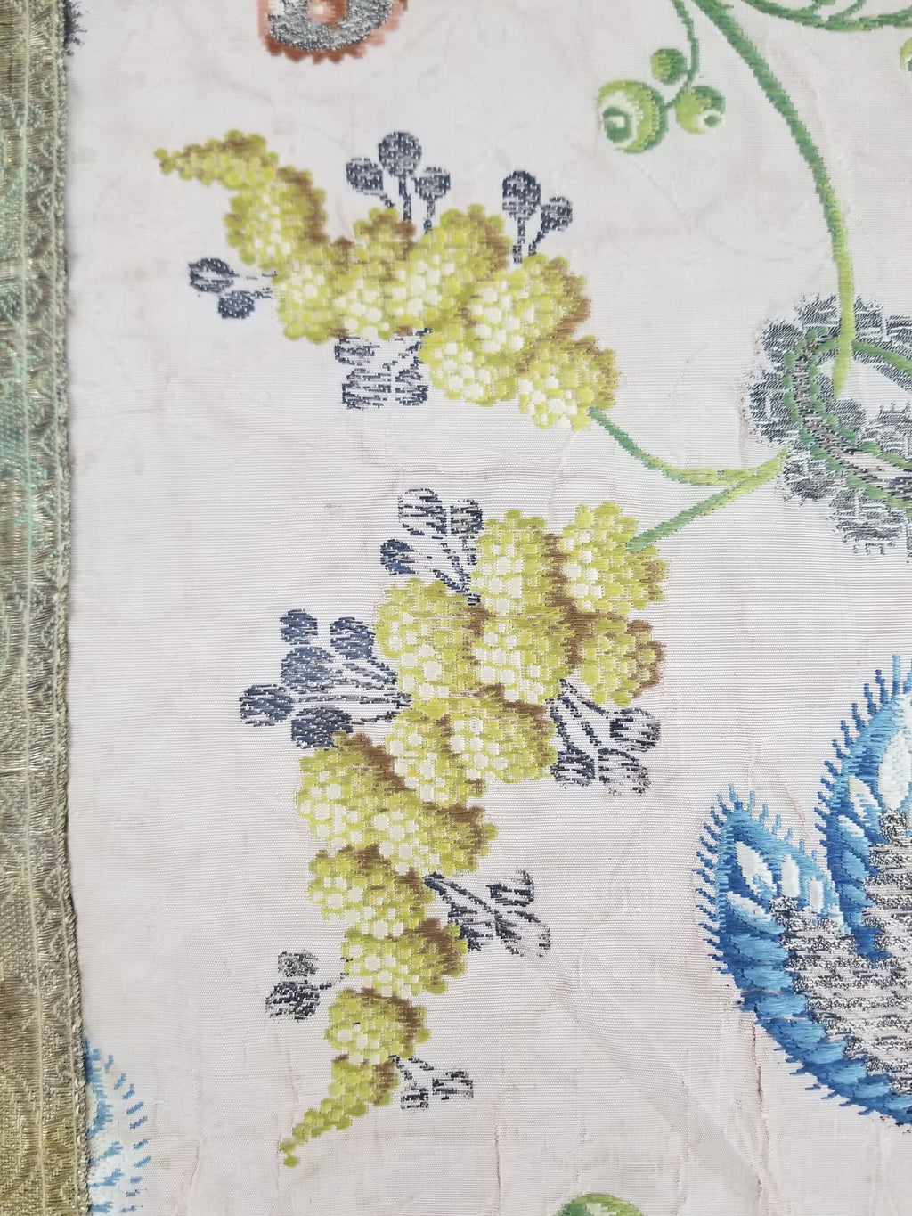 Antique 18thC French Brocade Silk and Silver Threads Panel 93x44cm