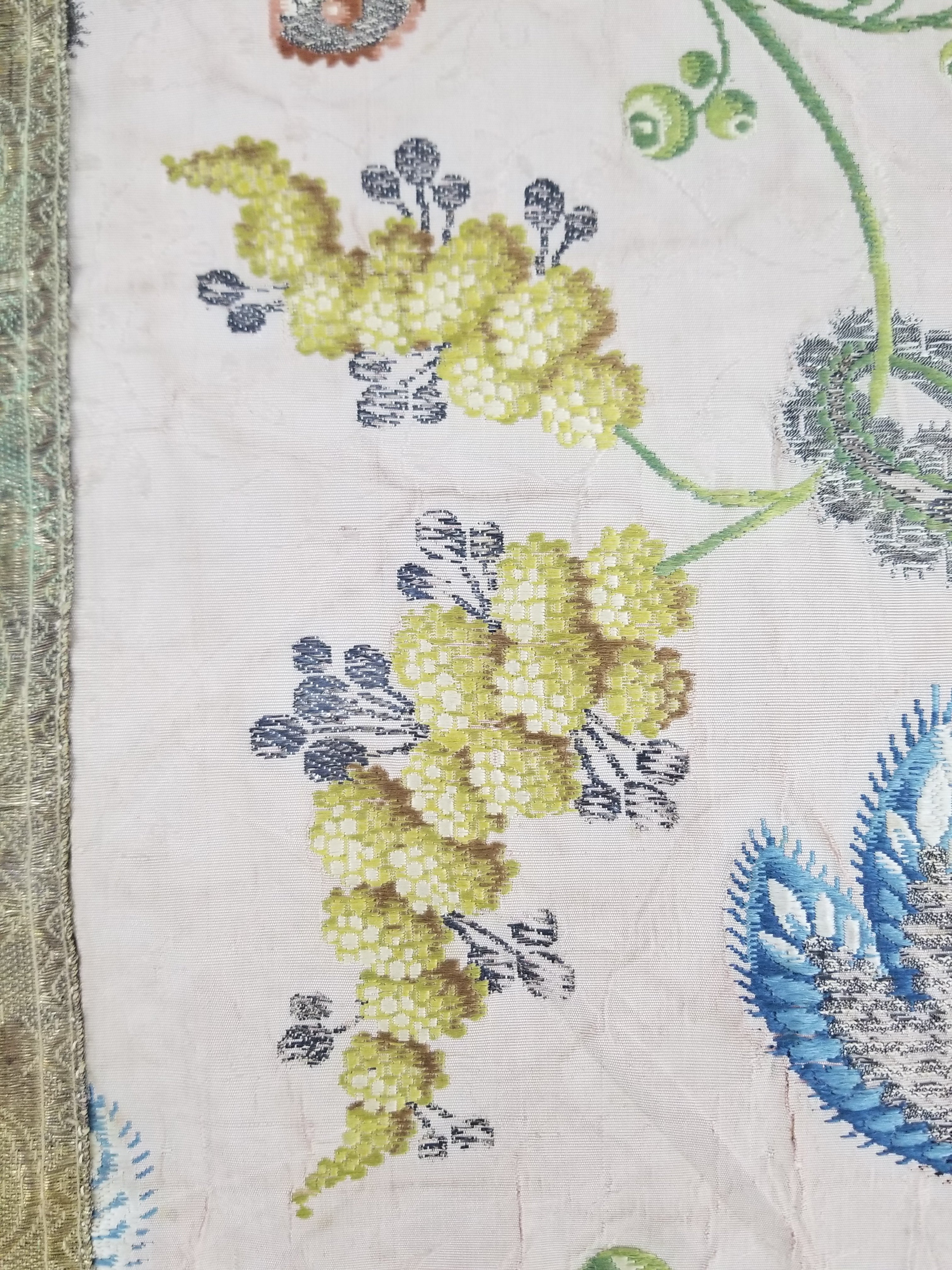 Antique 18thC French Brocade Silk and Silver Threads Panel 93x44cm