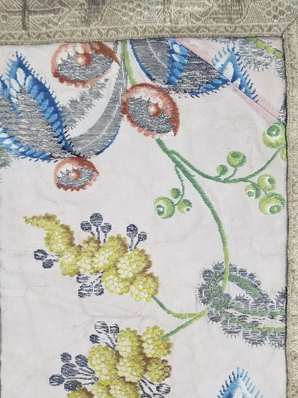 Antique 18thC French Brocade Silk and Silver Threads Panel 93x44cm