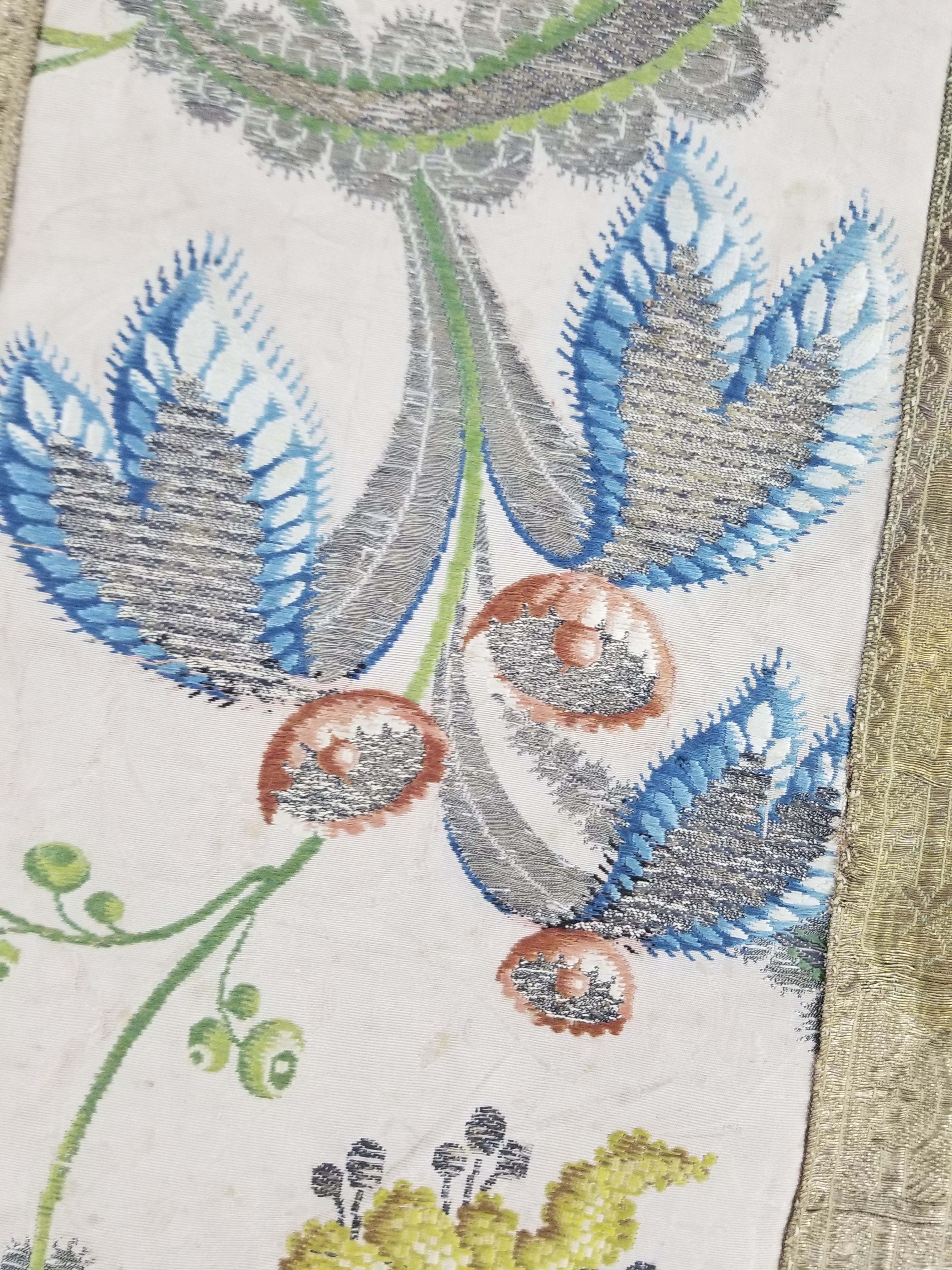 Antique 18thC French Brocade Silk and Silver Threads Panel 93x44cm