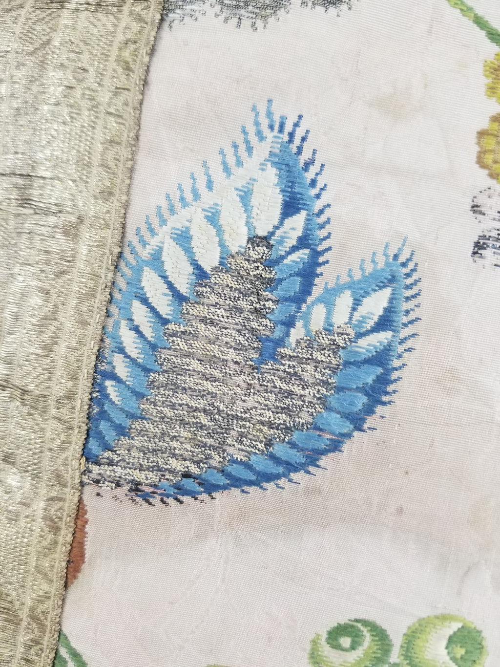 Antique 18thC French Brocade Silk and Silver Threads Panel 93x44cm