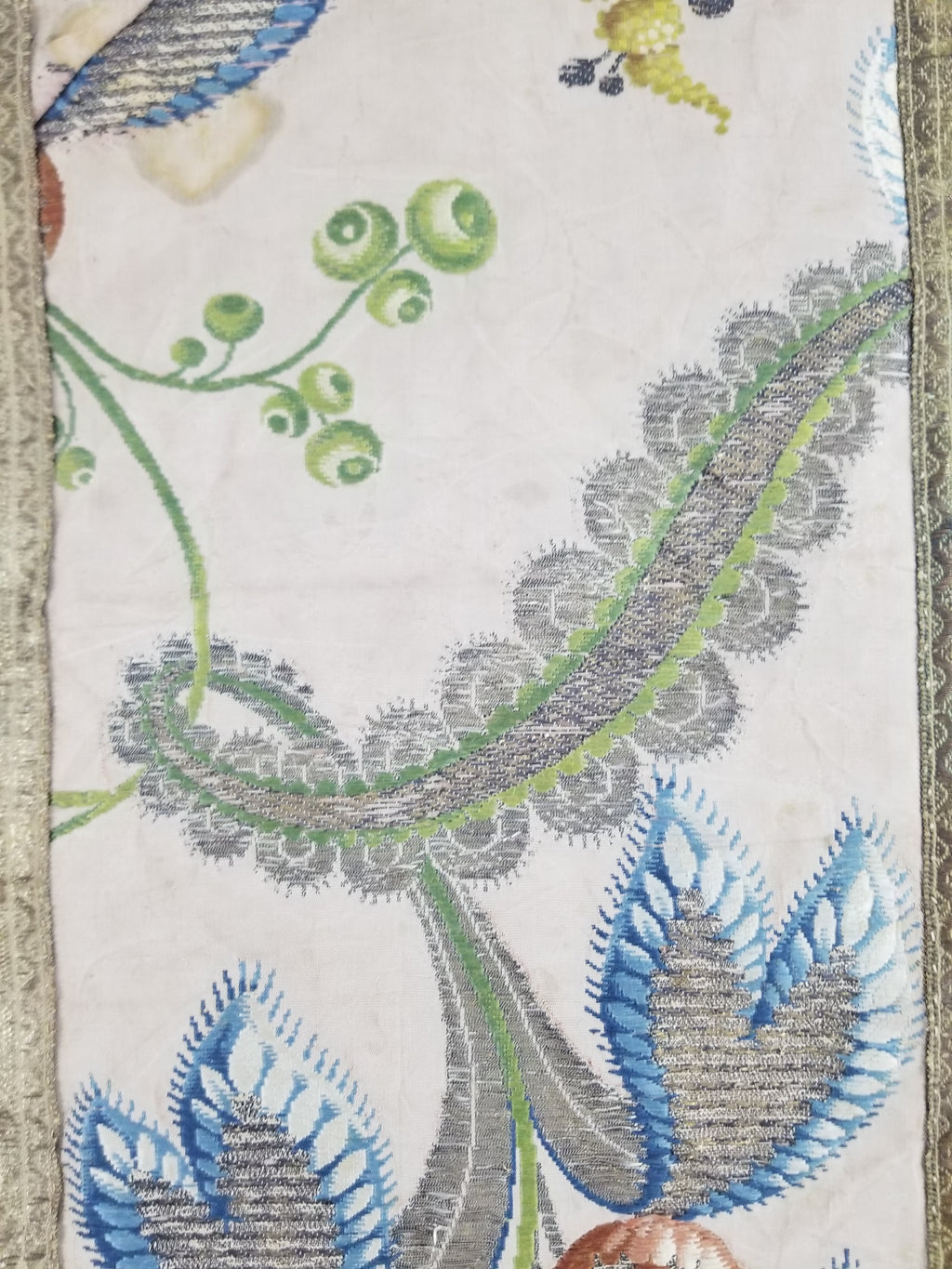 Antique 18thC French Brocade Silk and Silver Threads Panel 93x44cm