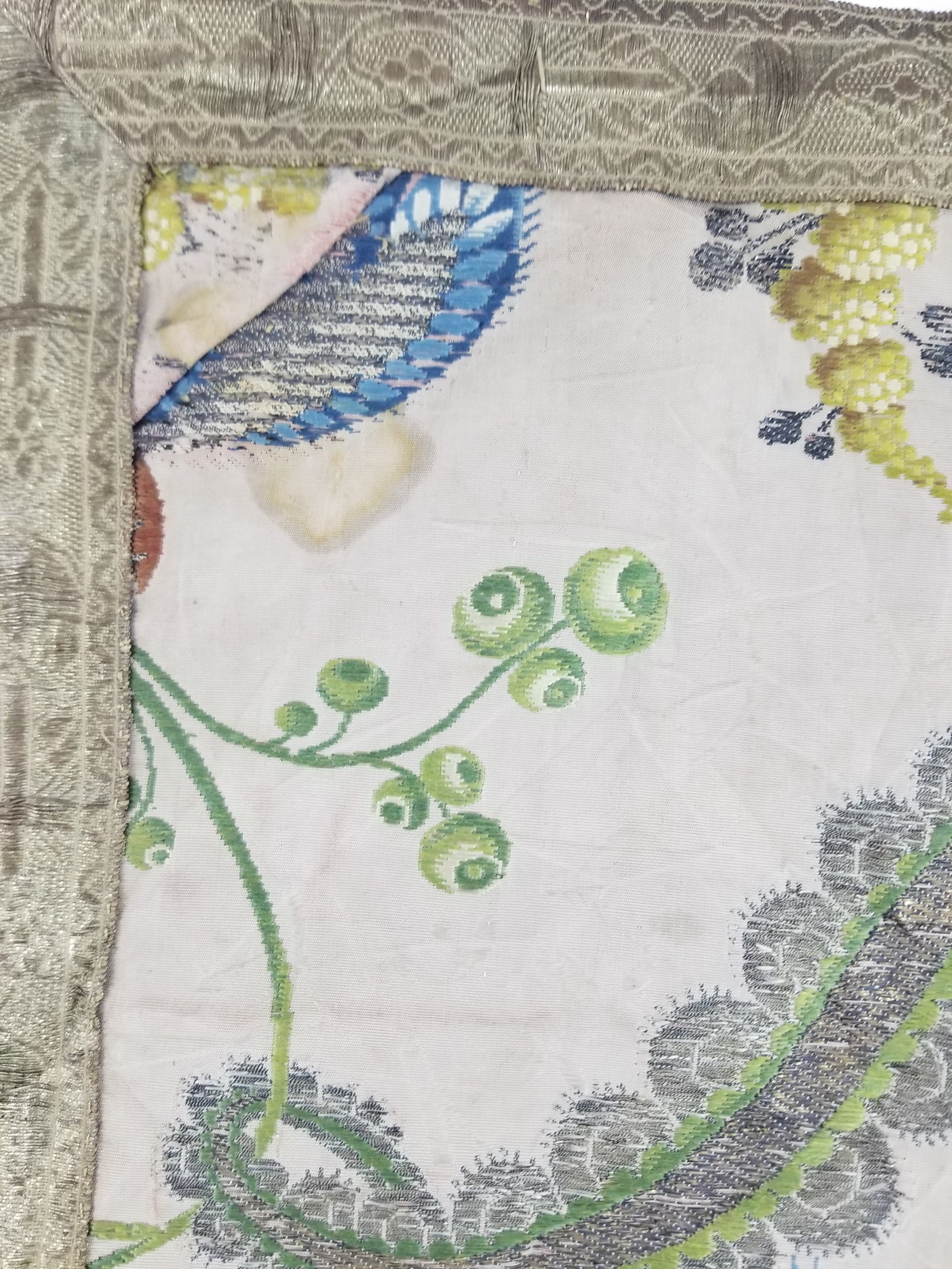 Antique 18thC French Brocade Silk and Silver Threads Panel 93x44cm