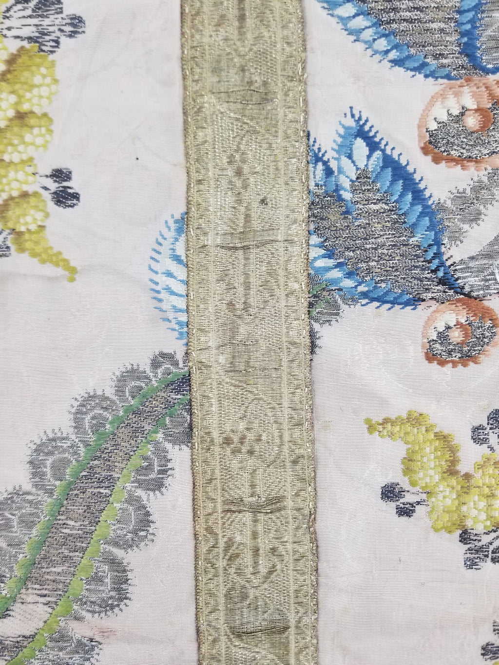 Antique 18thC French Brocade Silk and Silver Threads Panel 93x44cm