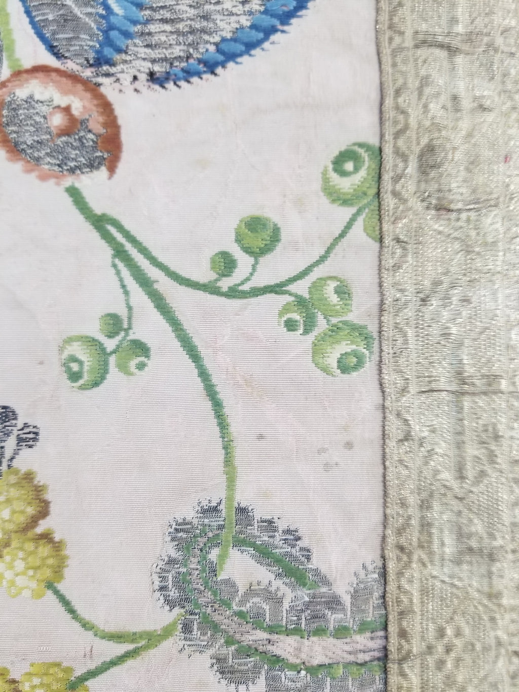 Antique 18thC French Brocade Silk and Silver Threads Panel 93x44cm