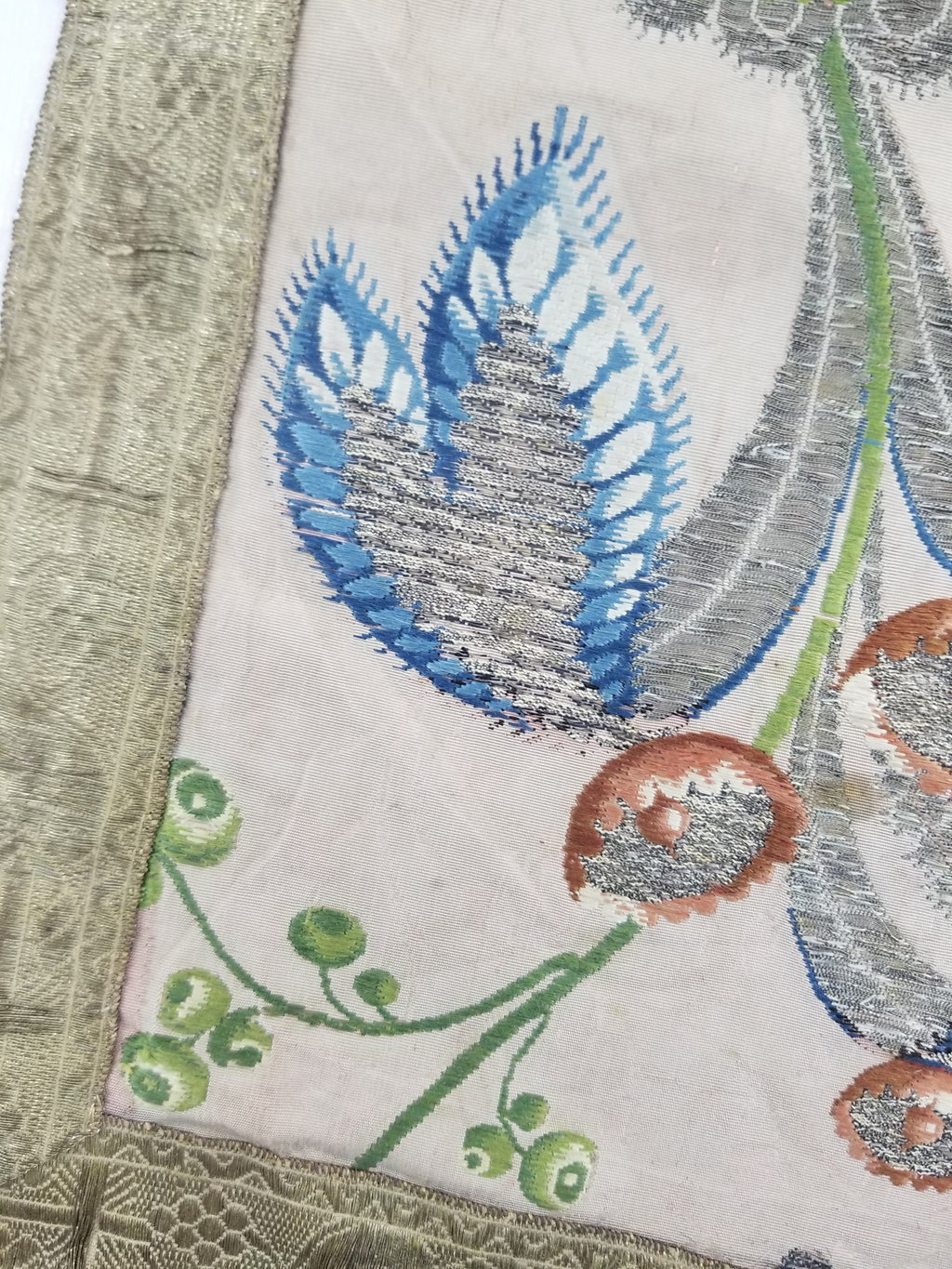 Antique 18thC French Brocade Silk and Silver Threads Panel 93x44cm