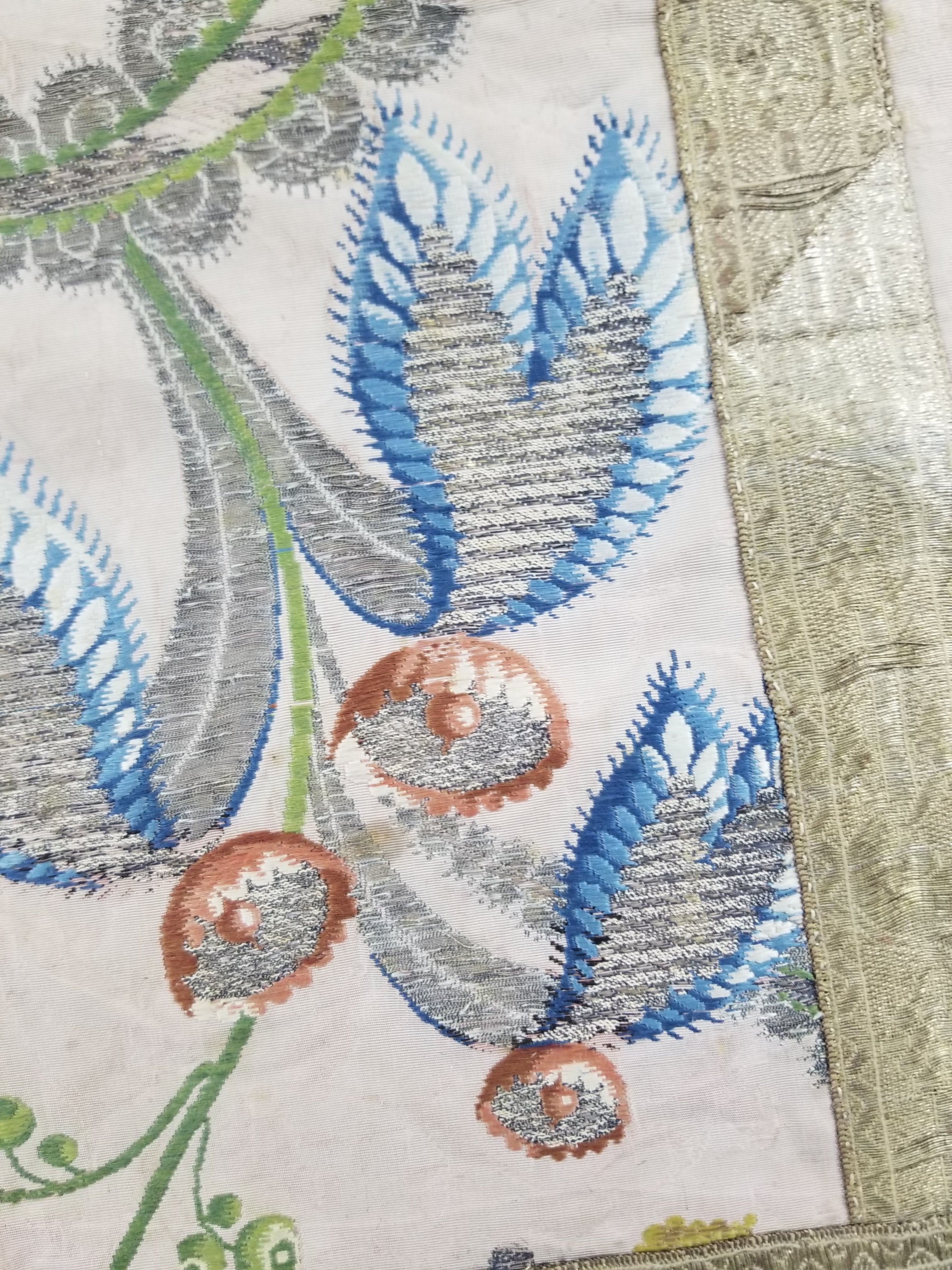 Antique 18thC French Brocade Silk and Silver Threads Panel 93x44cm