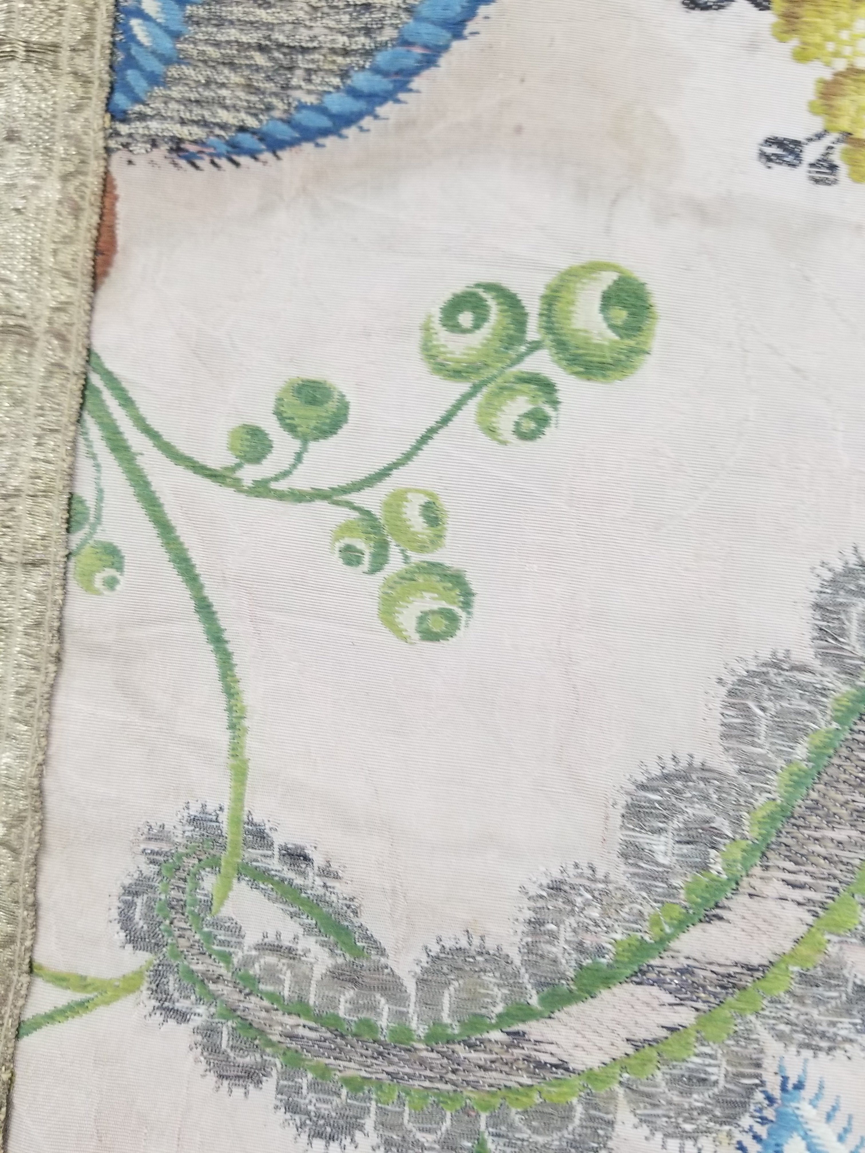 Antique 18thC French Brocade Silk and Silver Threads Panel 93x44cm