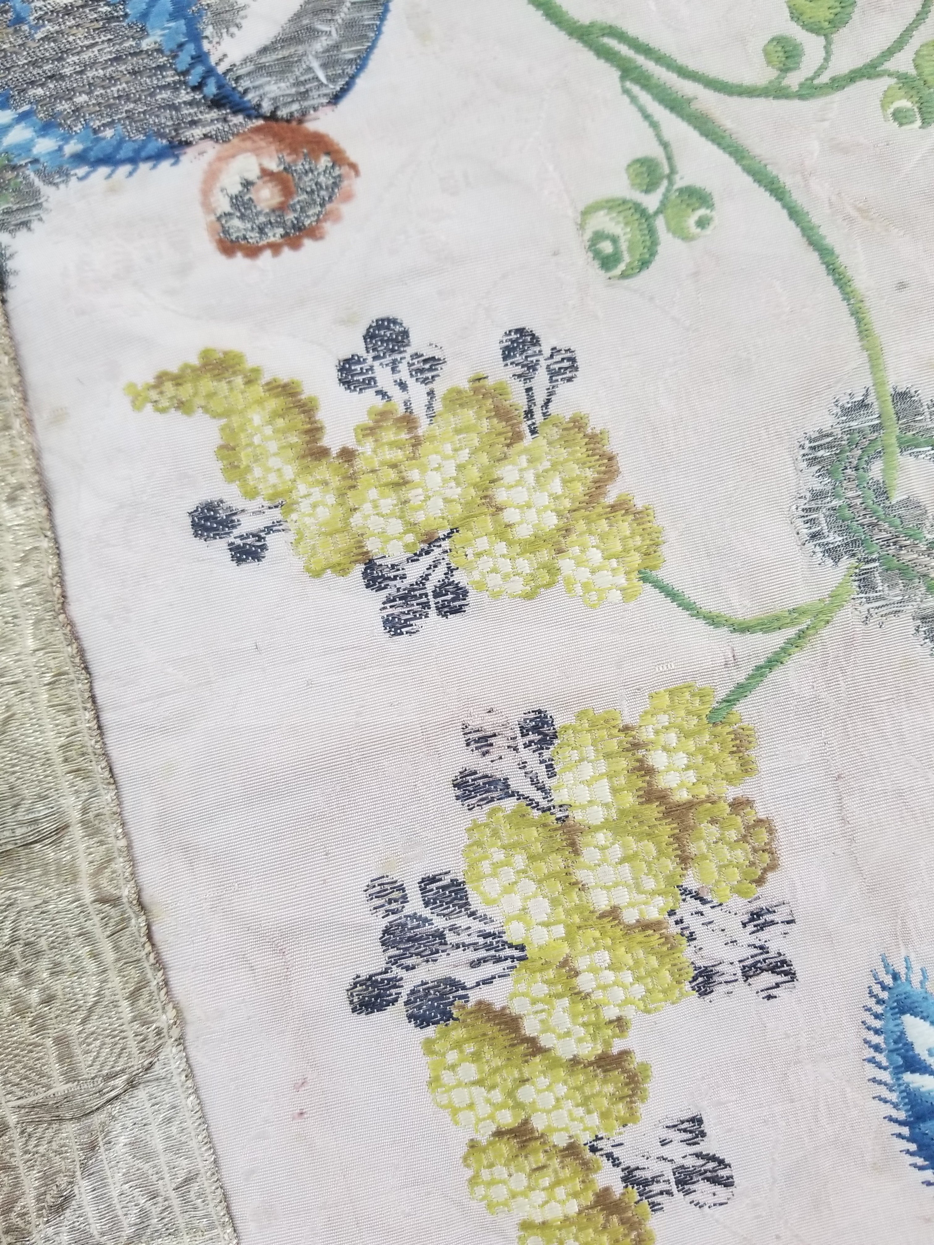 Antique 18thC French Brocade Silk and Silver Threads Panel 93x44cm