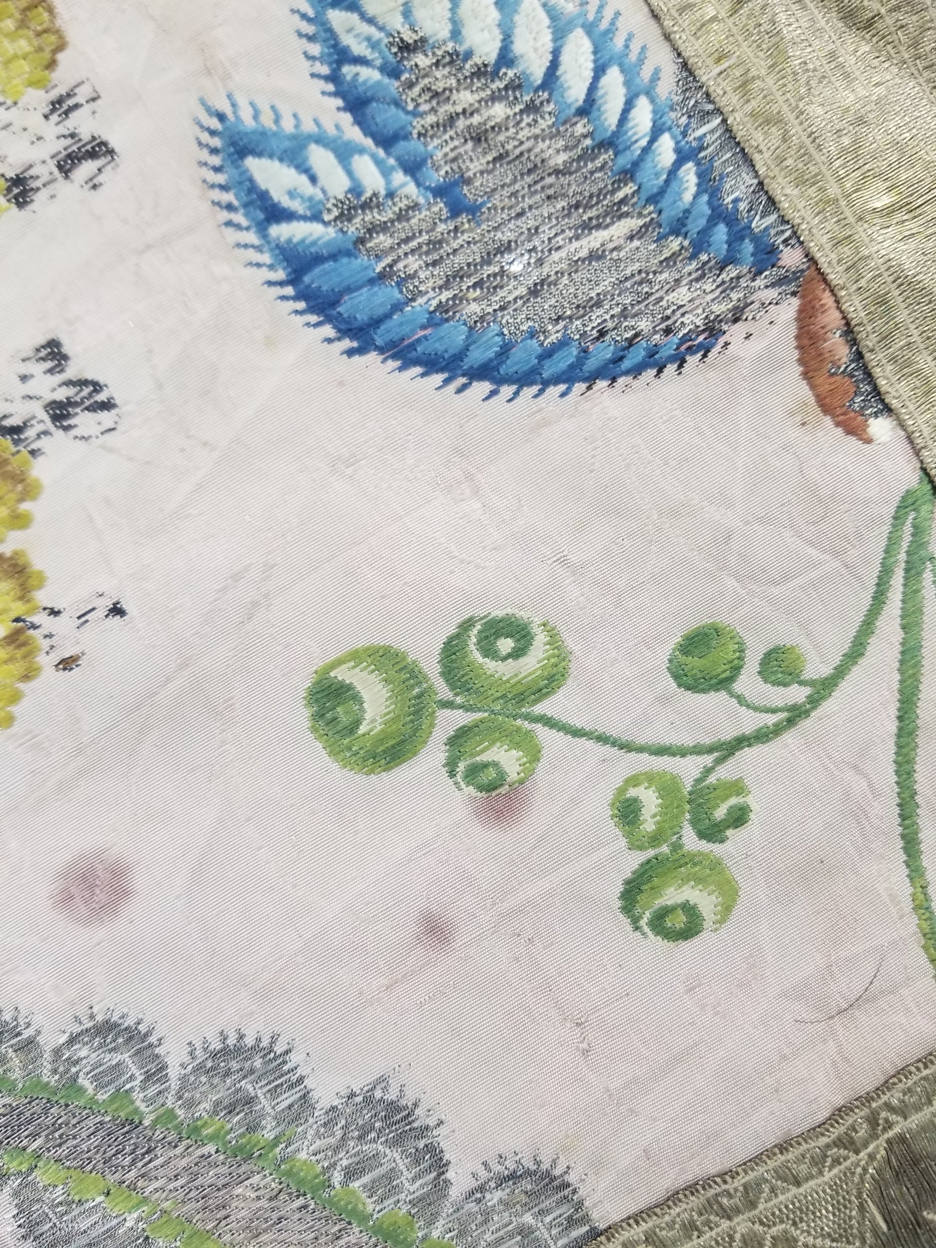 Antique 18thC French Brocade Silk and Silver Threads Panel 93x44cm