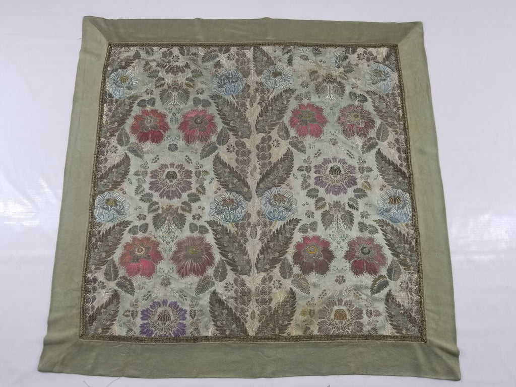 Antique 18thC French Brocade Silver Floral Lampas Fabric 115x112cm