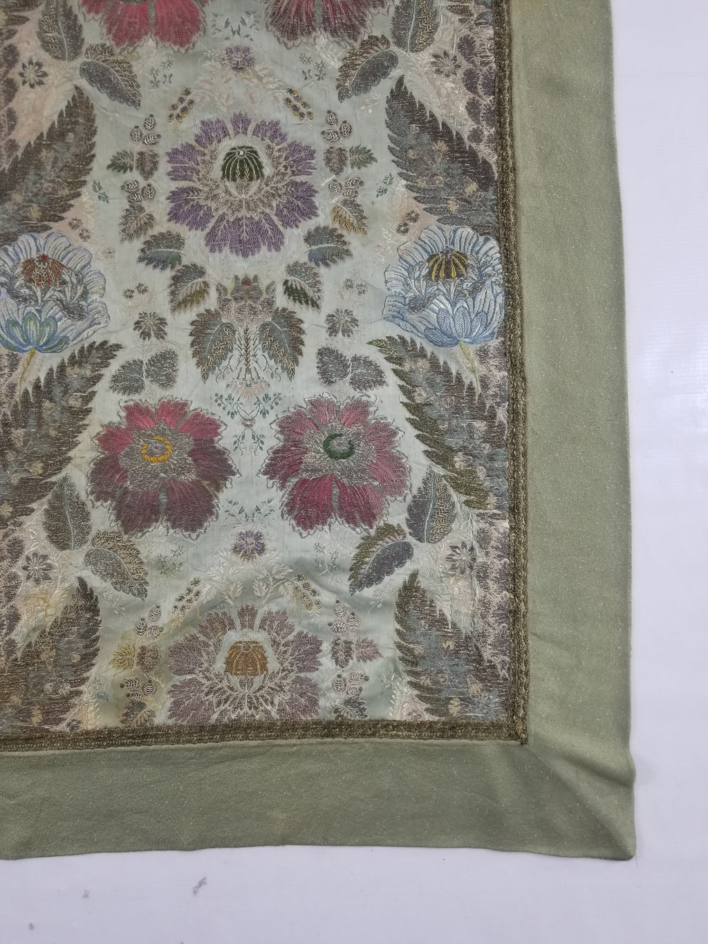 Antique 18thC French Brocade Silver Floral Lampas Fabric 115x112cm