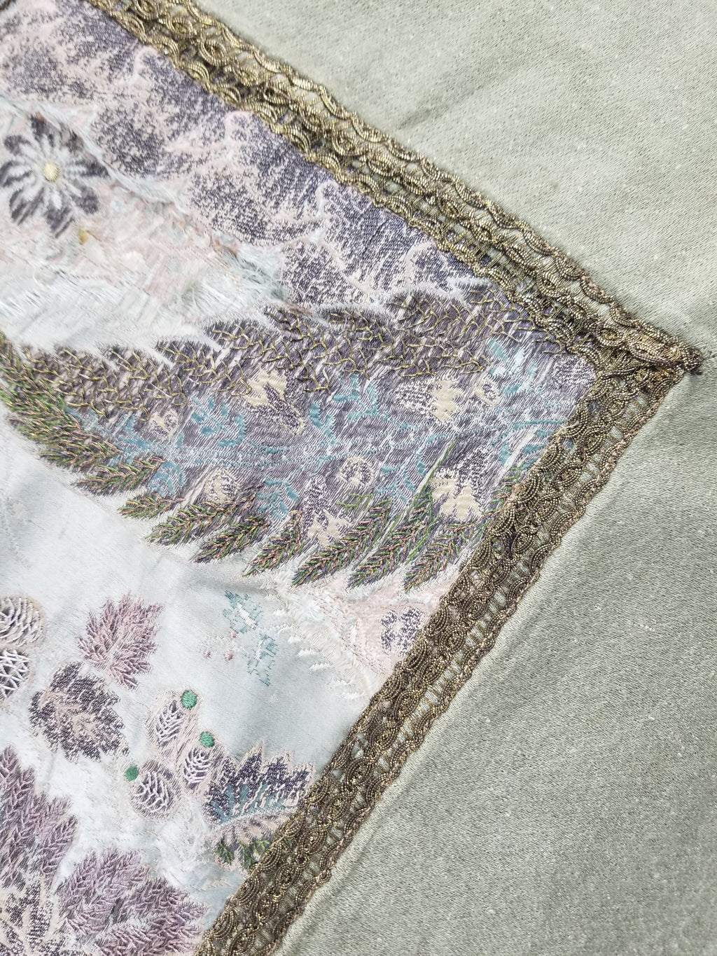 Antique 18thC French Brocade Silver Floral Lampas Fabric 115x112cm