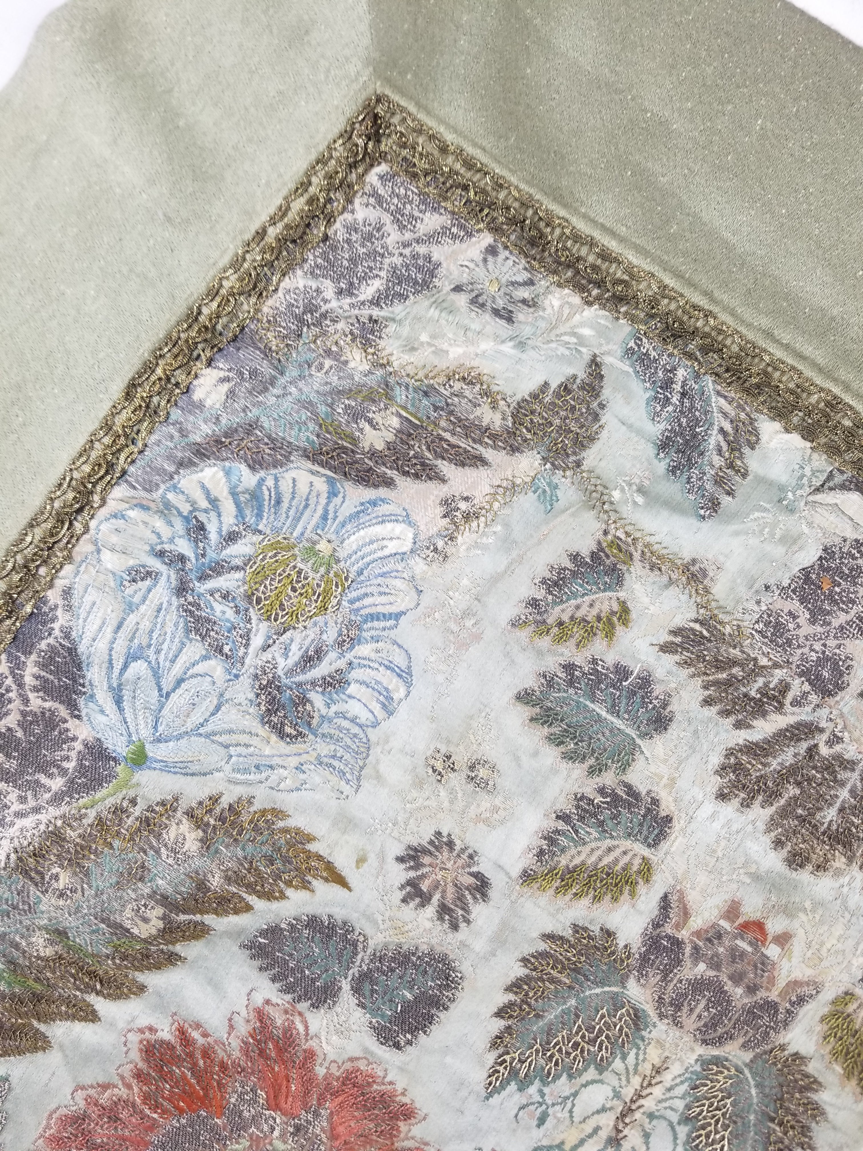 Antique 18thC French Brocade Silver Floral Lampas Fabric 115x112cm