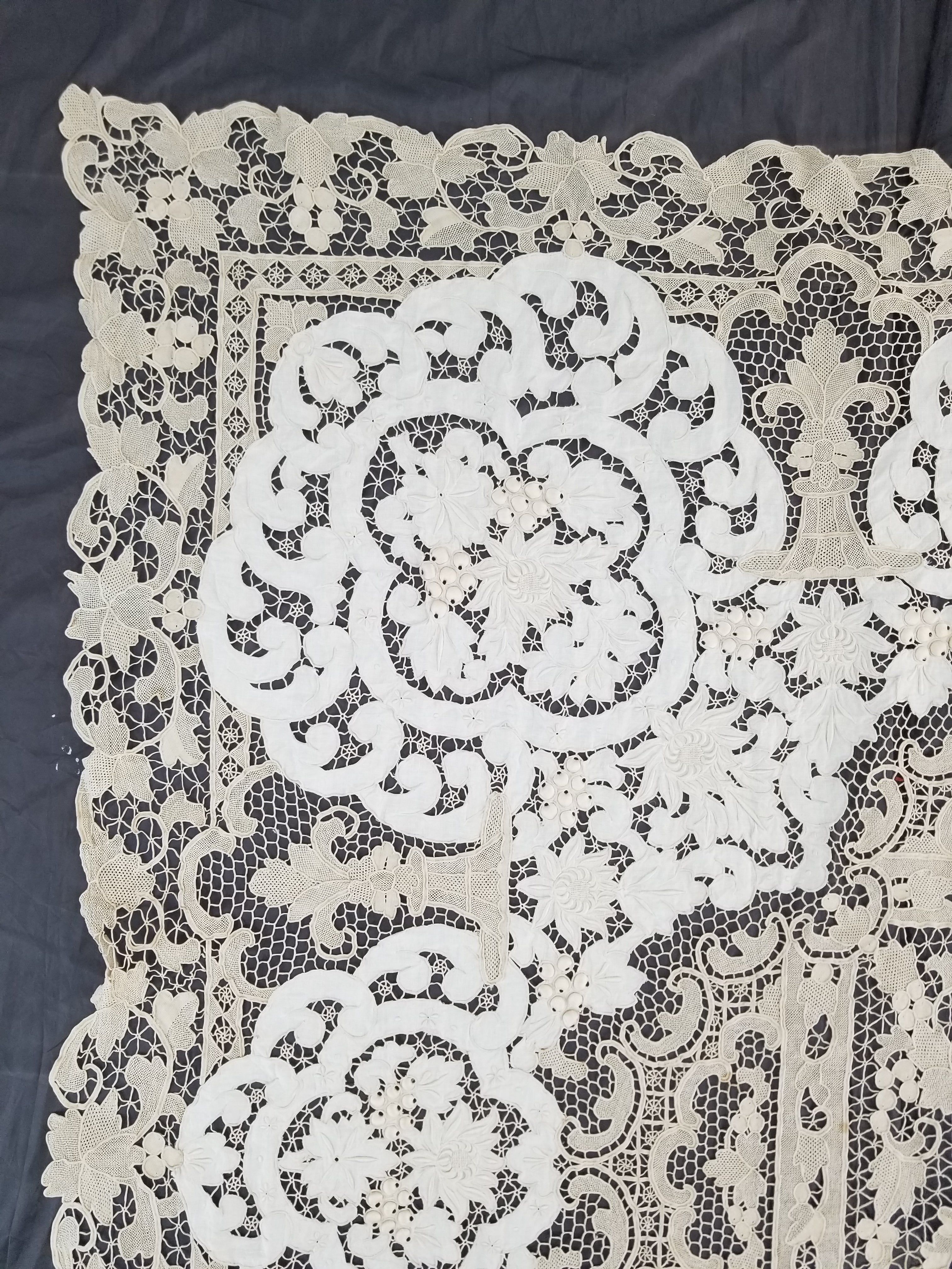 Vintage Point De Venice Needle Lace Banquet Tablecloth 242x160cm