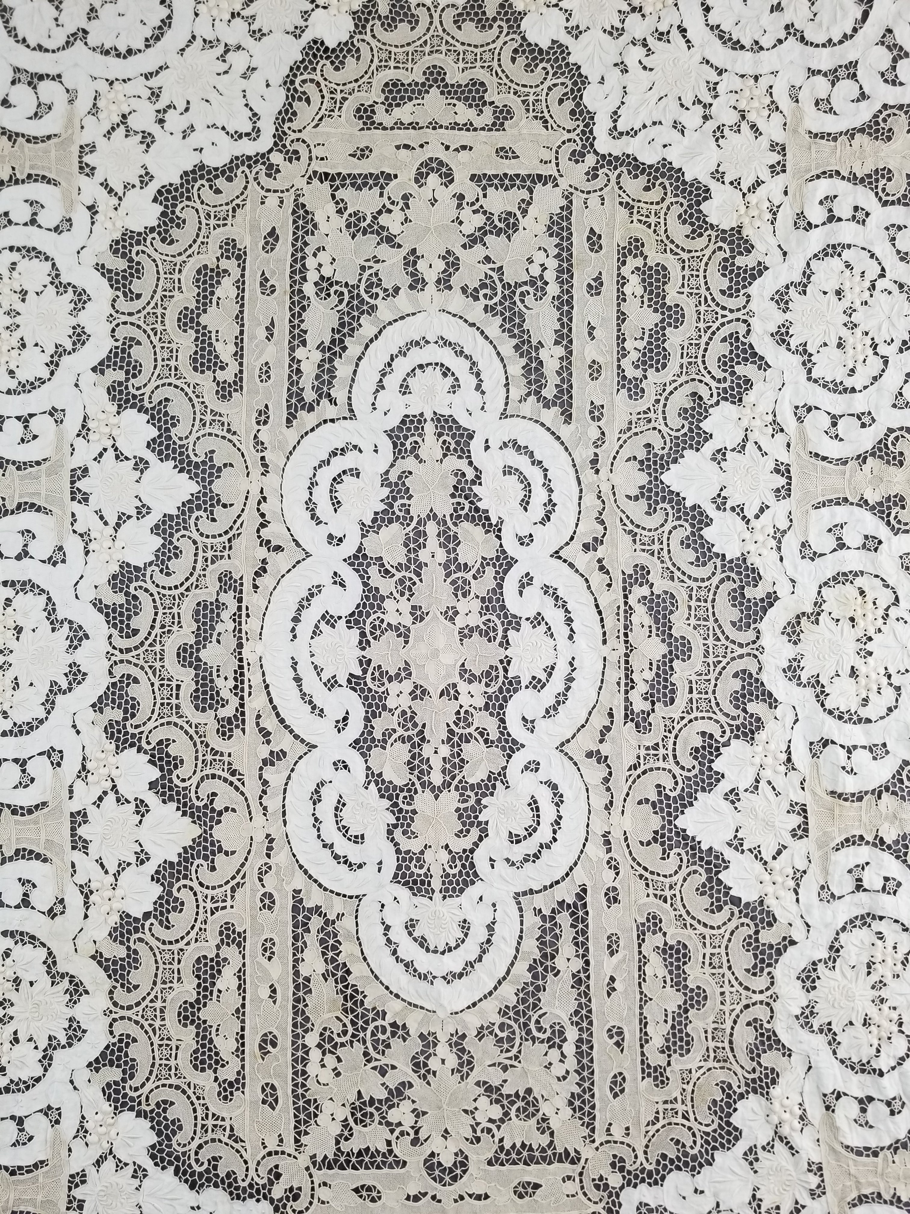 Vintage Point De Venice Needle Lace Banquet Tablecloth 242x160cm