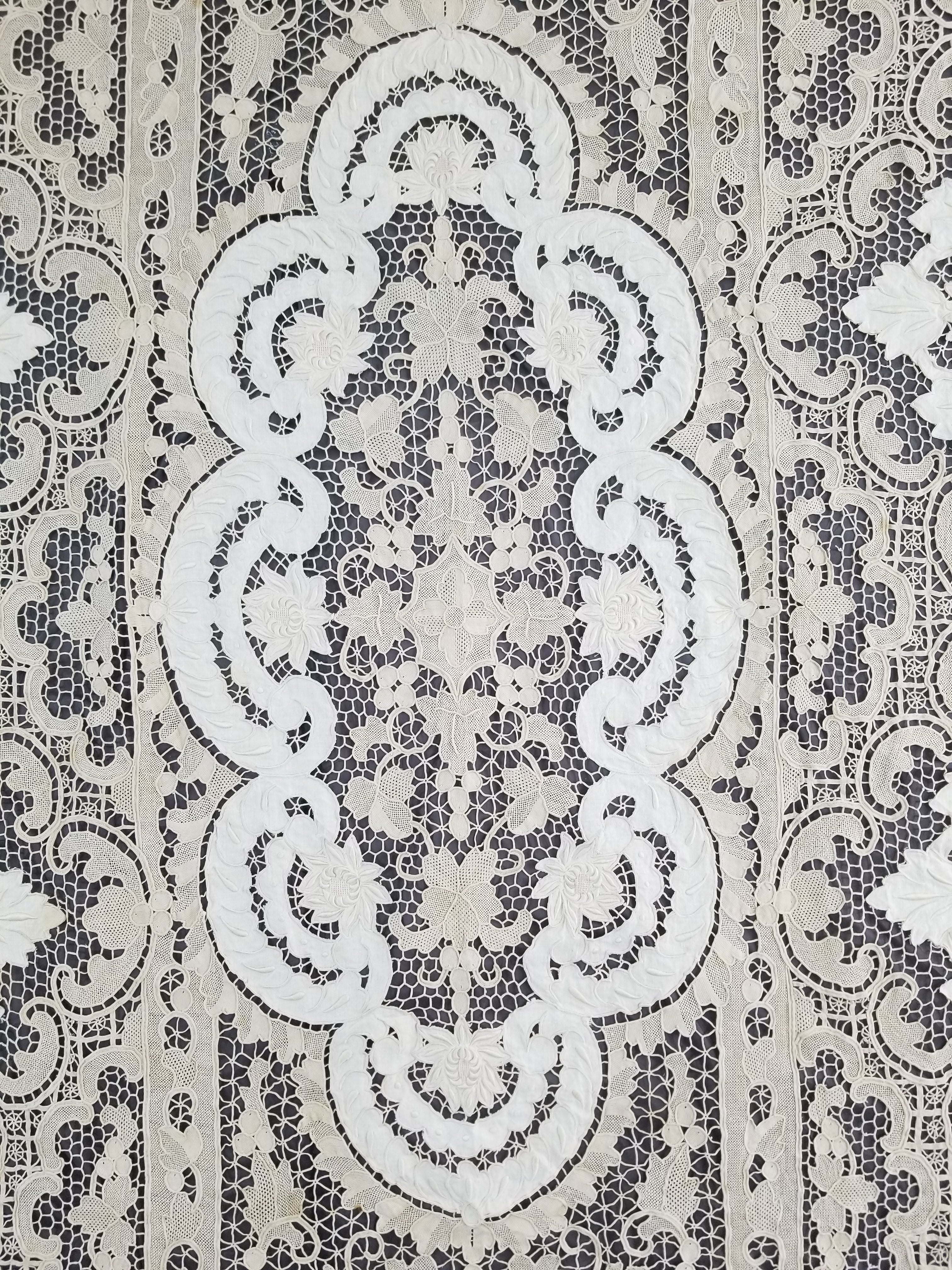 Vintage Point De Venice Needle Lace Banquet Tablecloth 242x160cm