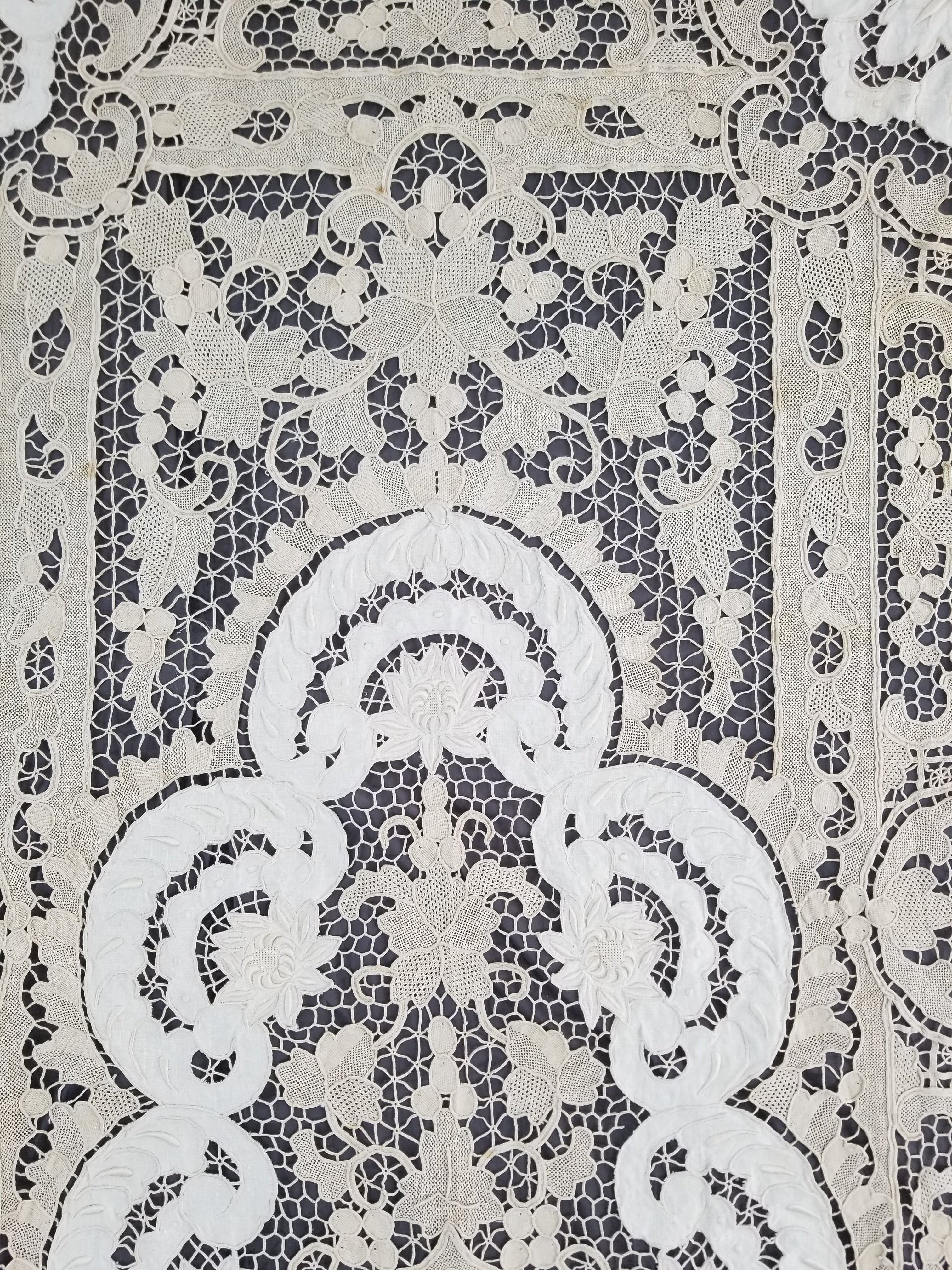 Vintage Point De Venice Needle Lace Banquet Tablecloth 242x160cm