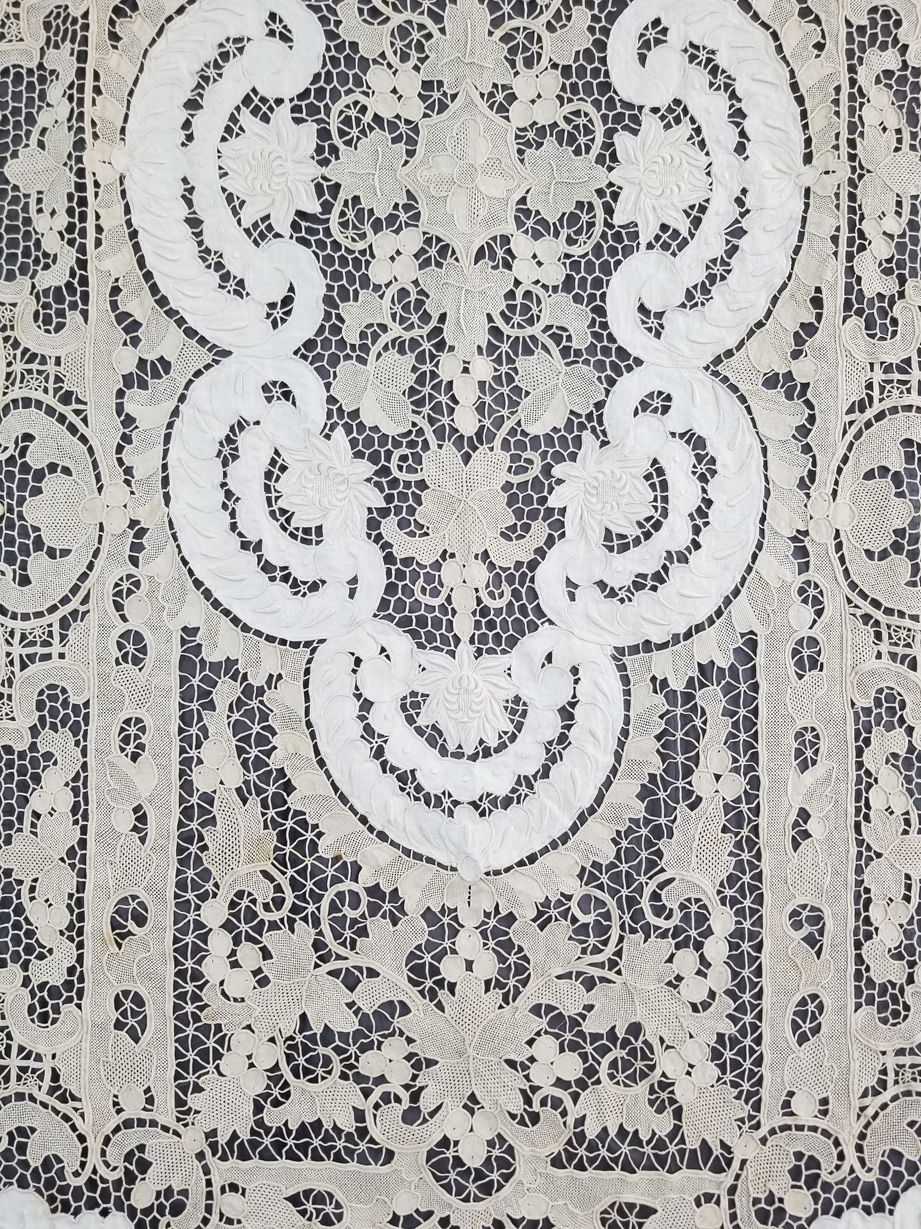 Vintage Point De Venice Needle Lace Banquet Tablecloth 242x160cm
