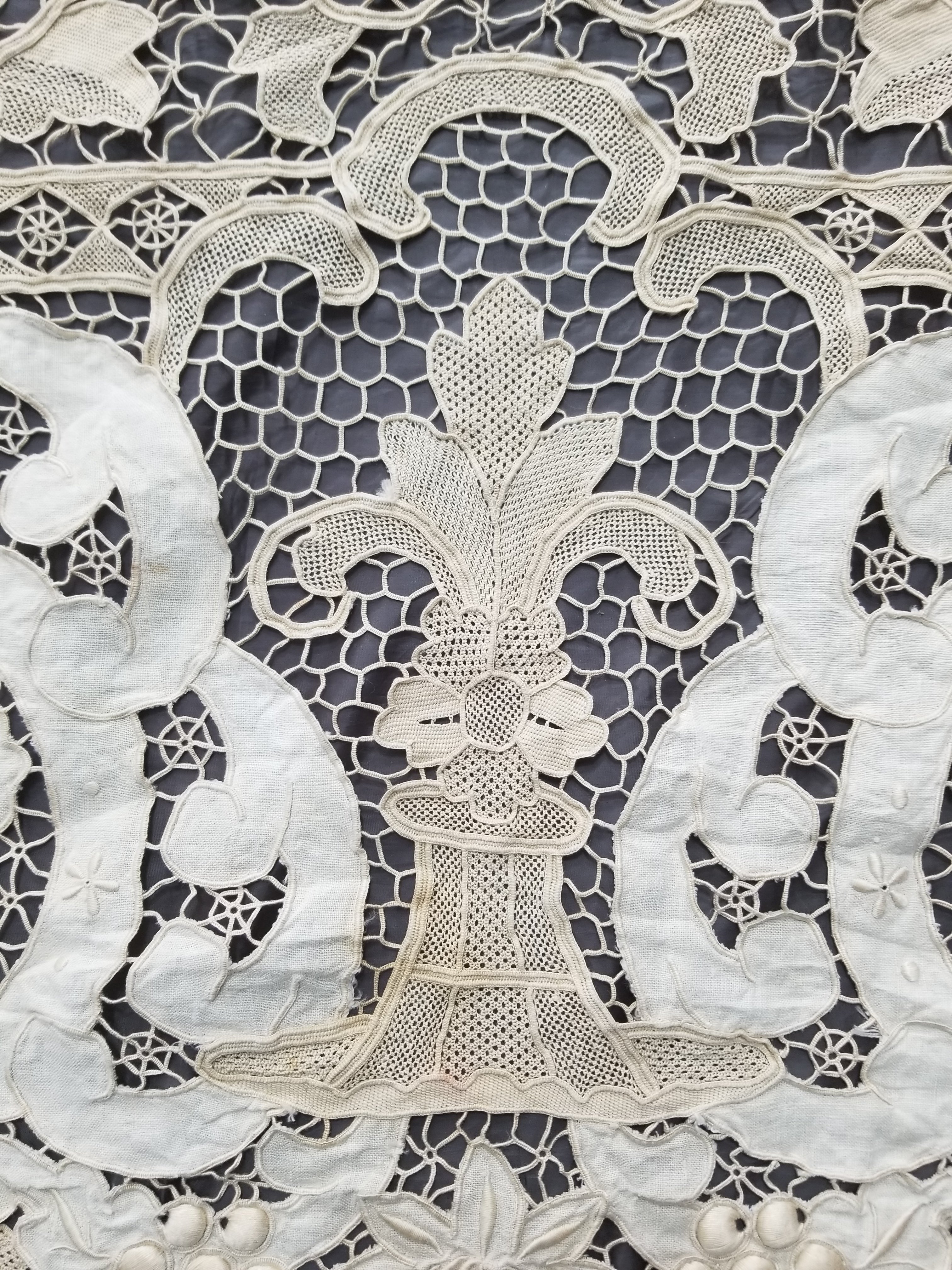 Vintage Point De Venice Needle Lace Banquet Tablecloth 242x160cm