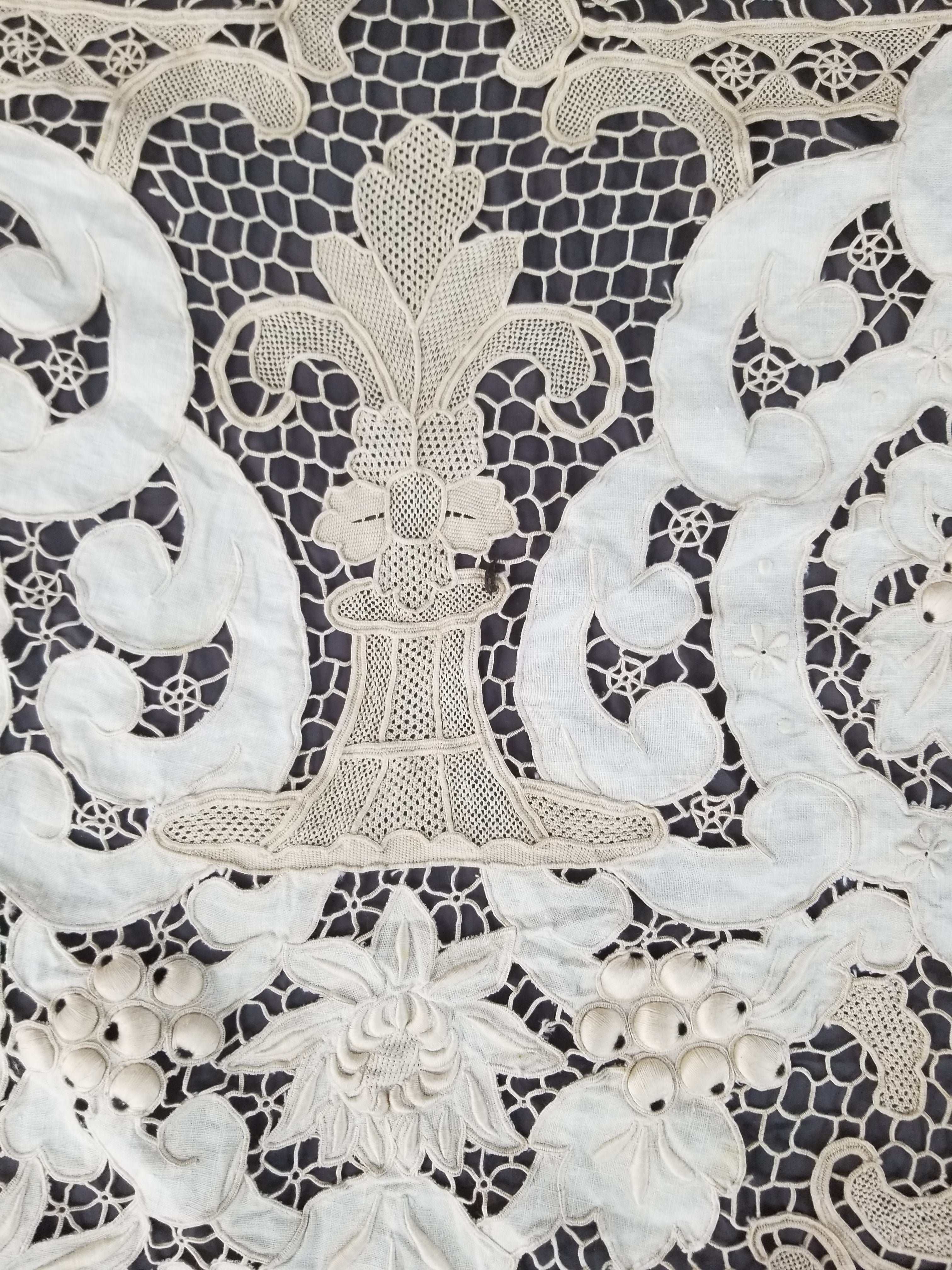 Vintage Point De Venice Needle Lace Banquet Tablecloth 242x160cm