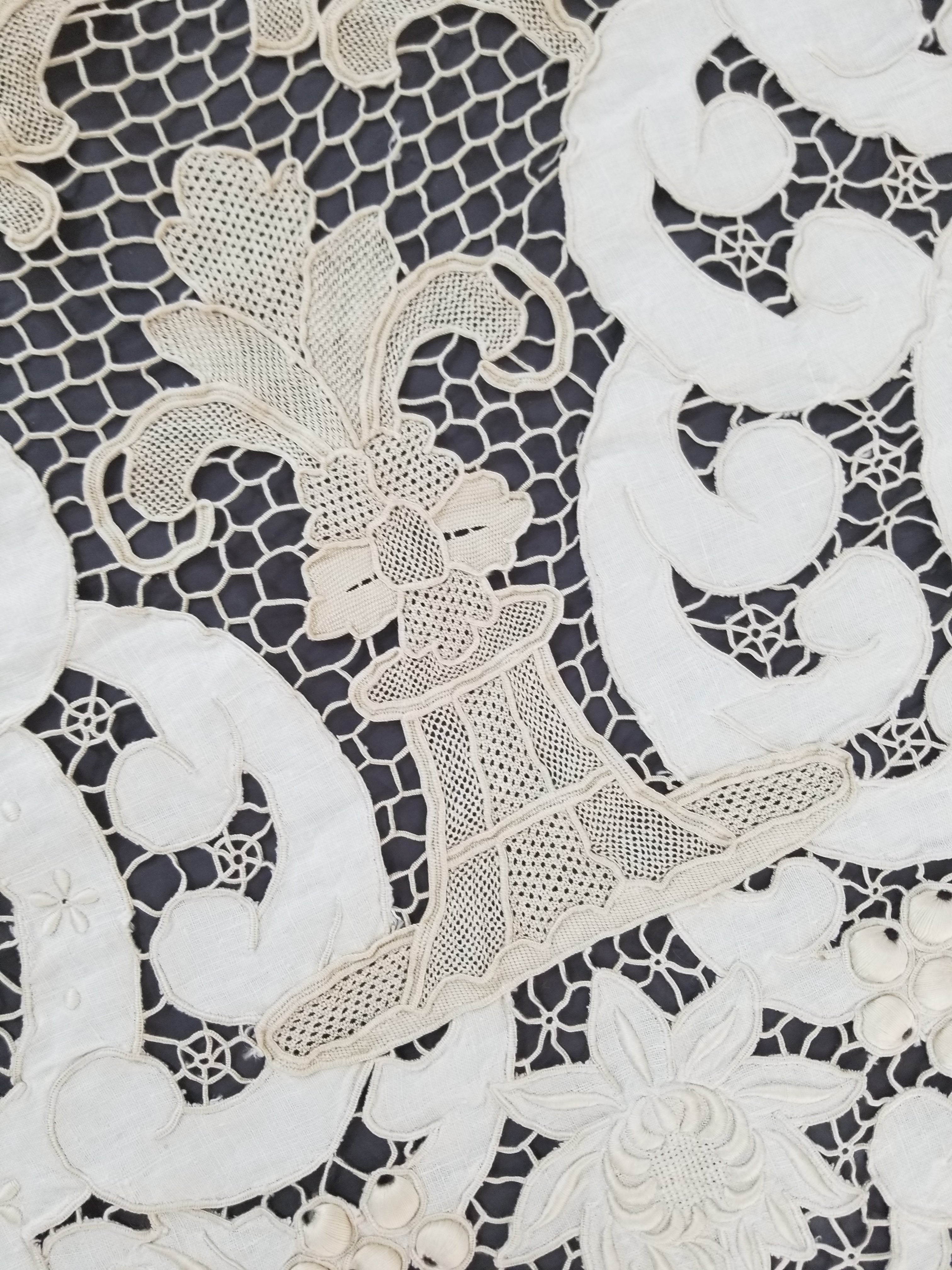 Vintage Point De Venice Needle Lace Banquet Tablecloth 242x160cm