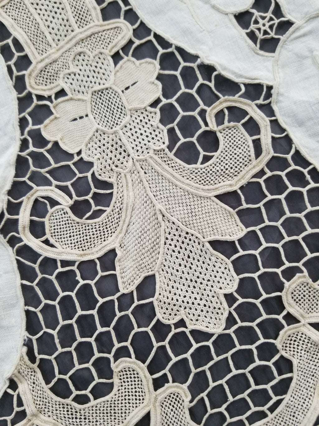 Vintage Point De Venice Needle Lace Banquet Tablecloth 242x160cm