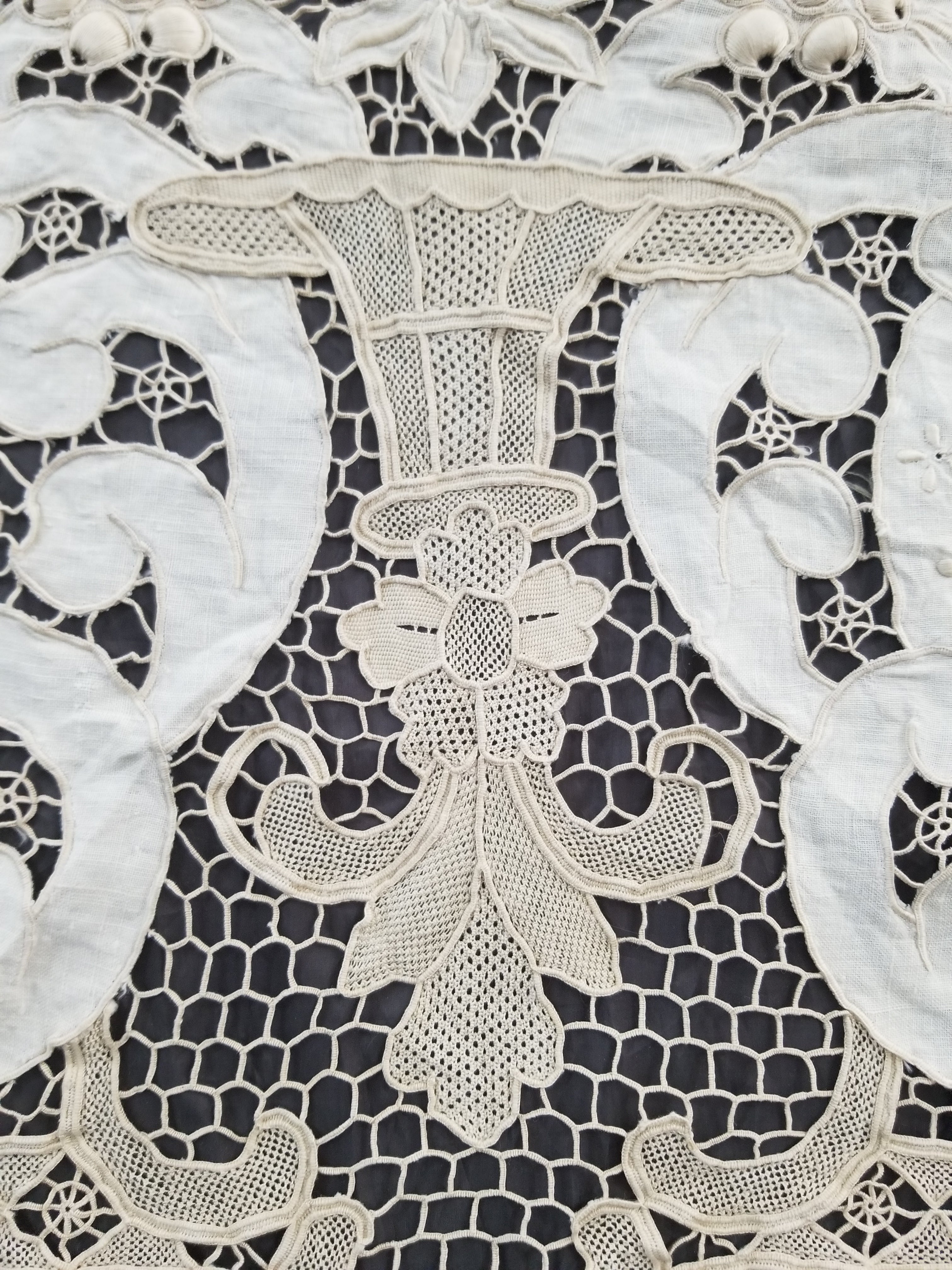 Vintage Point De Venice Needle Lace Banquet Tablecloth 242x160cm
