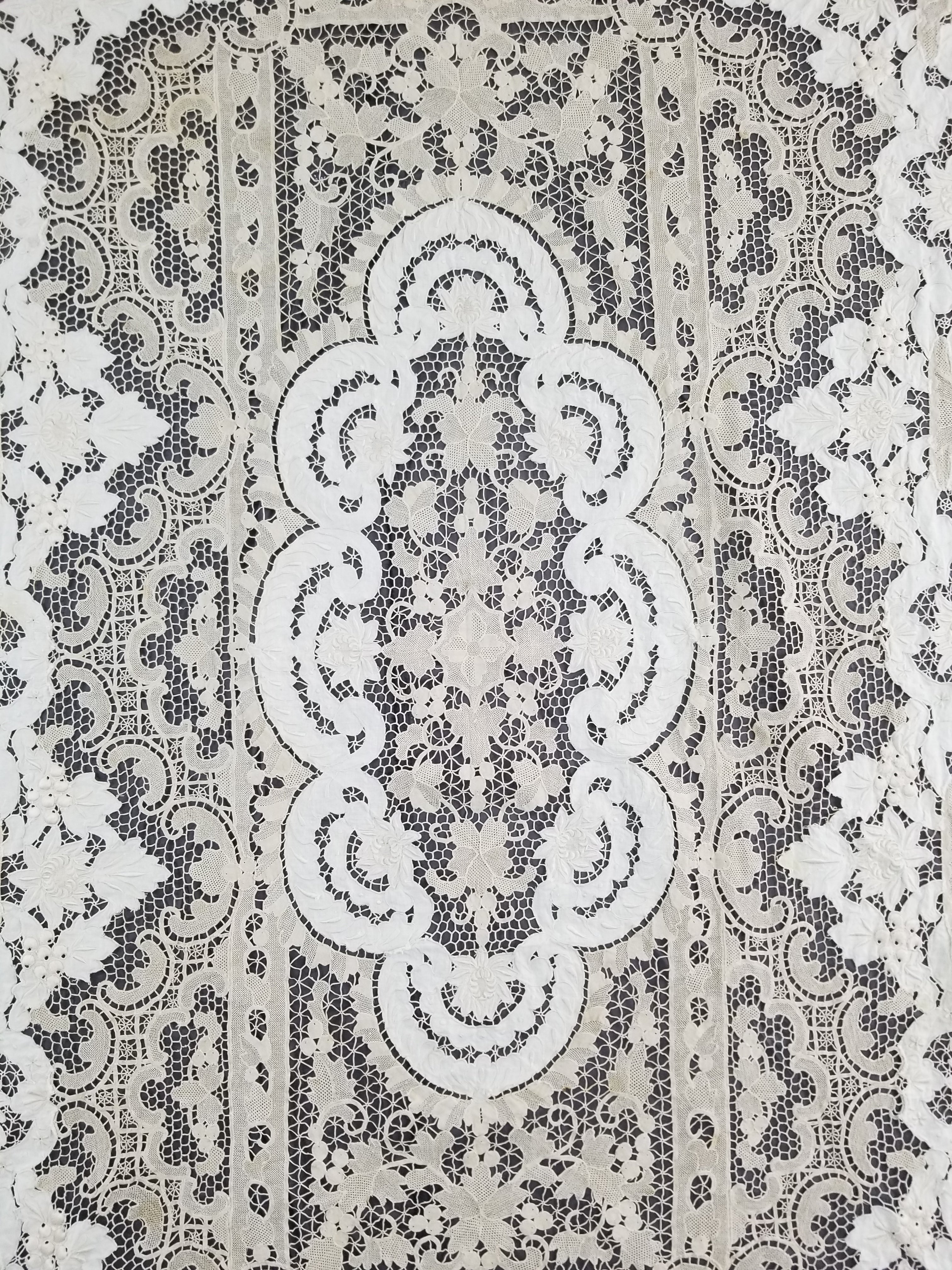 Vintage Point De Venice Needle Lace Banquet Tablecloth 242x160cm
