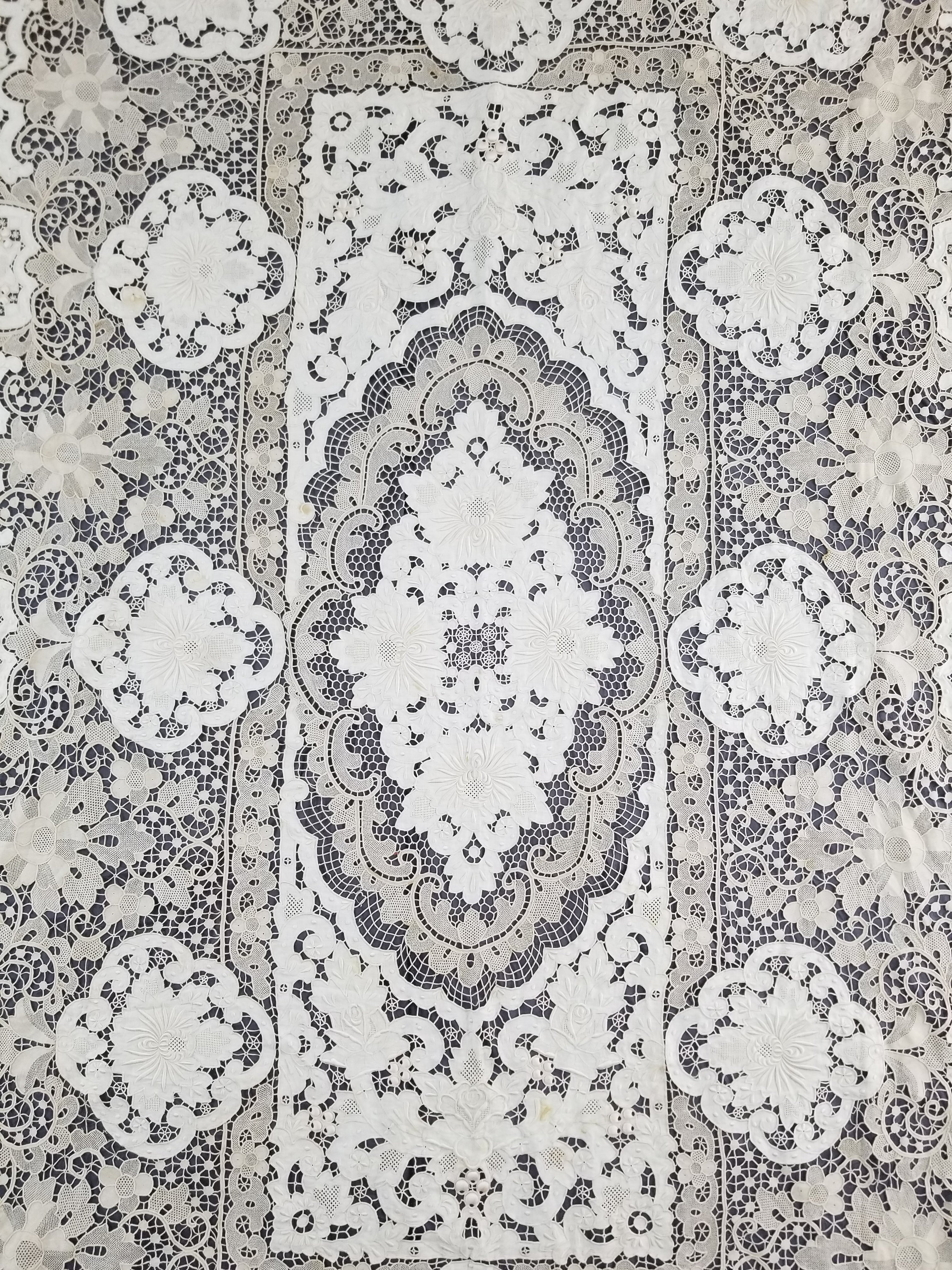 Vintage Point De Venice Needle Lace Banquet Tablecloth 252x165cm