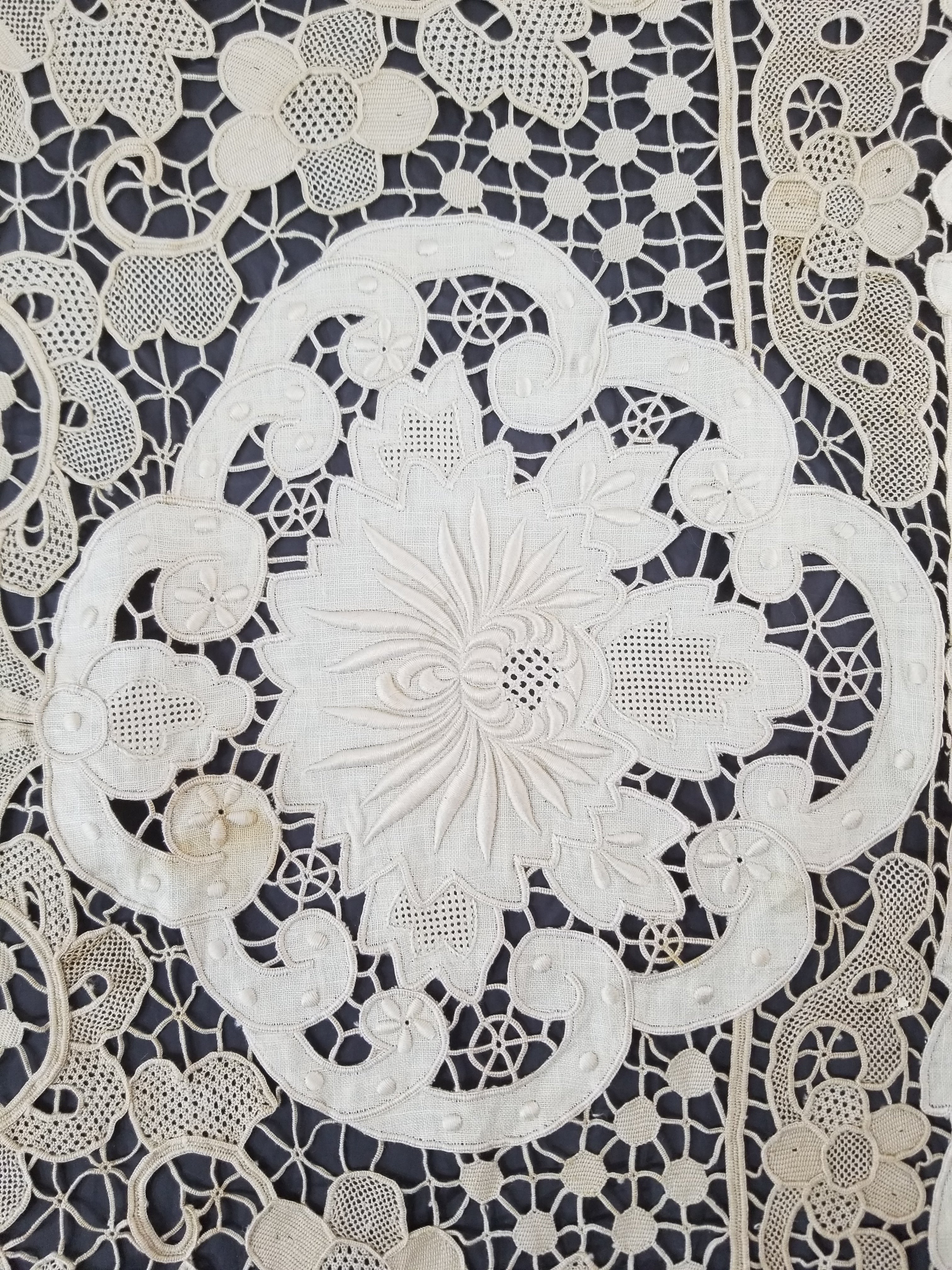 Vintage Point De Venice Needle Lace Banquet Tablecloth 252x165cm