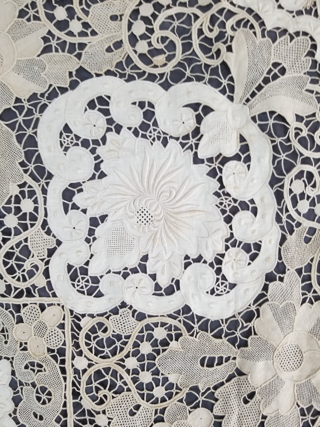 Vintage Point De Venice Needle Lace Banquet Tablecloth 252x165cm