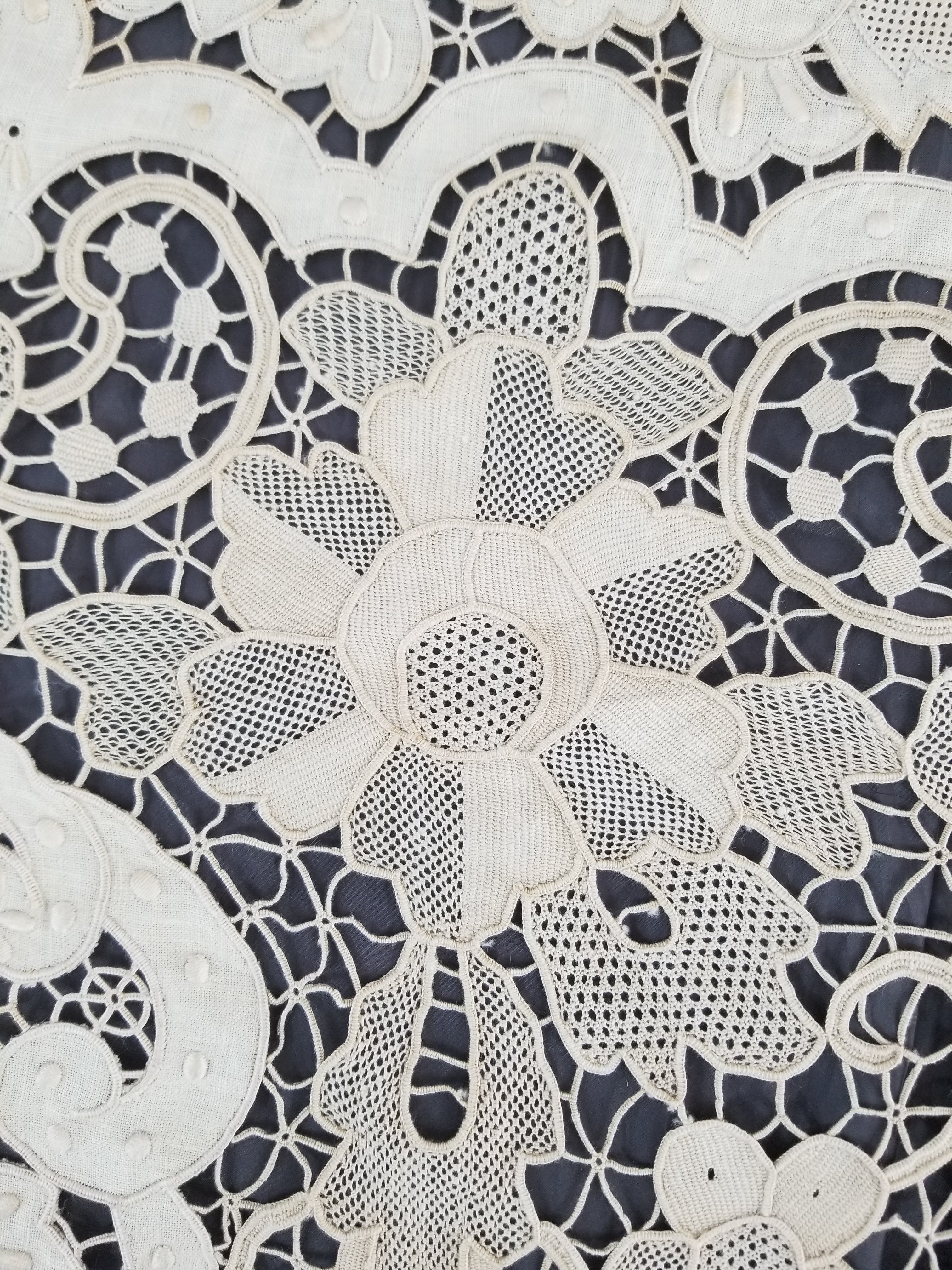 Vintage Point De Venice Needle Lace Banquet Tablecloth 252x165cm