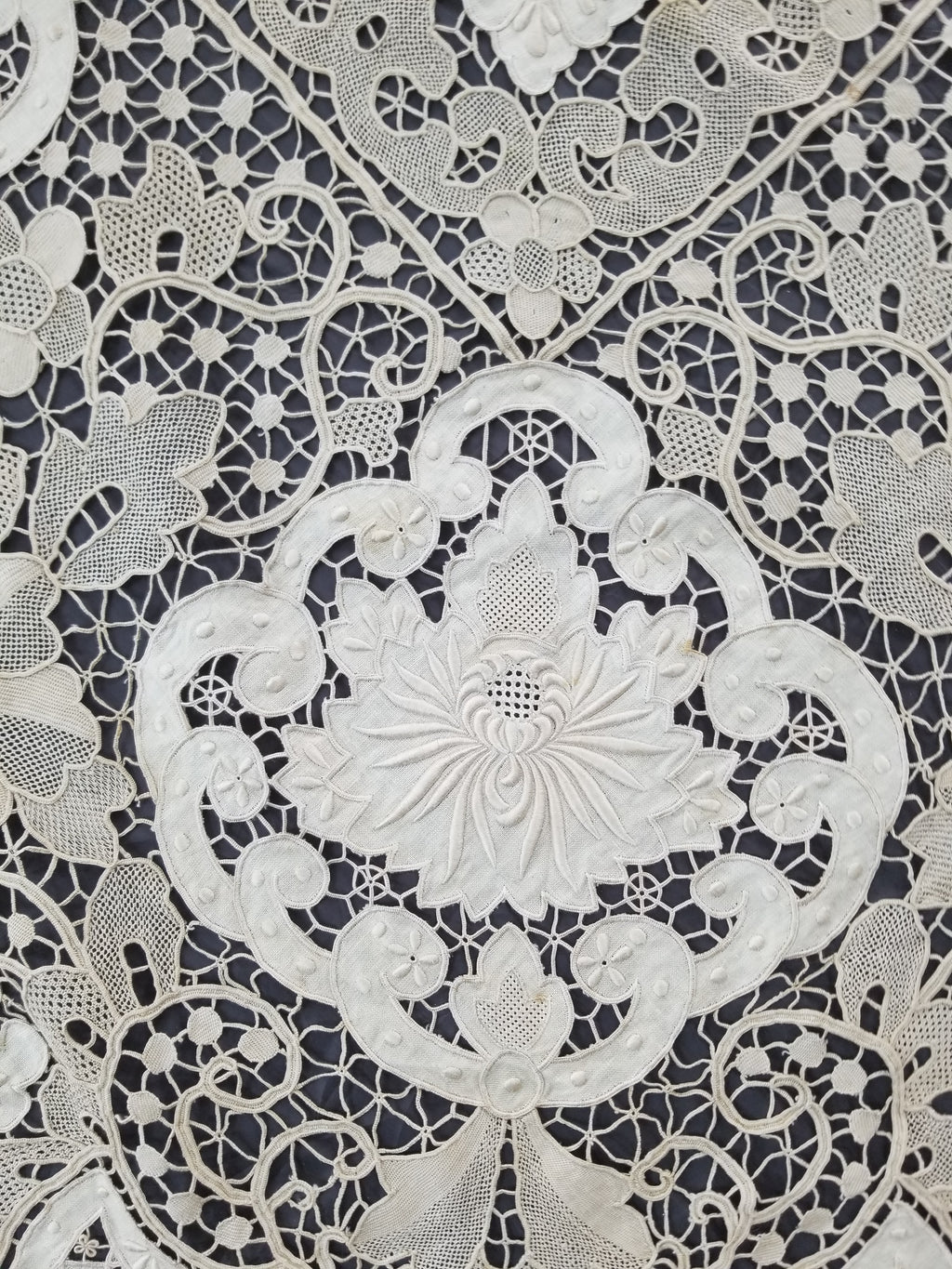 Vintage Point De Venice Needle Lace Banquet Tablecloth 252x165cm