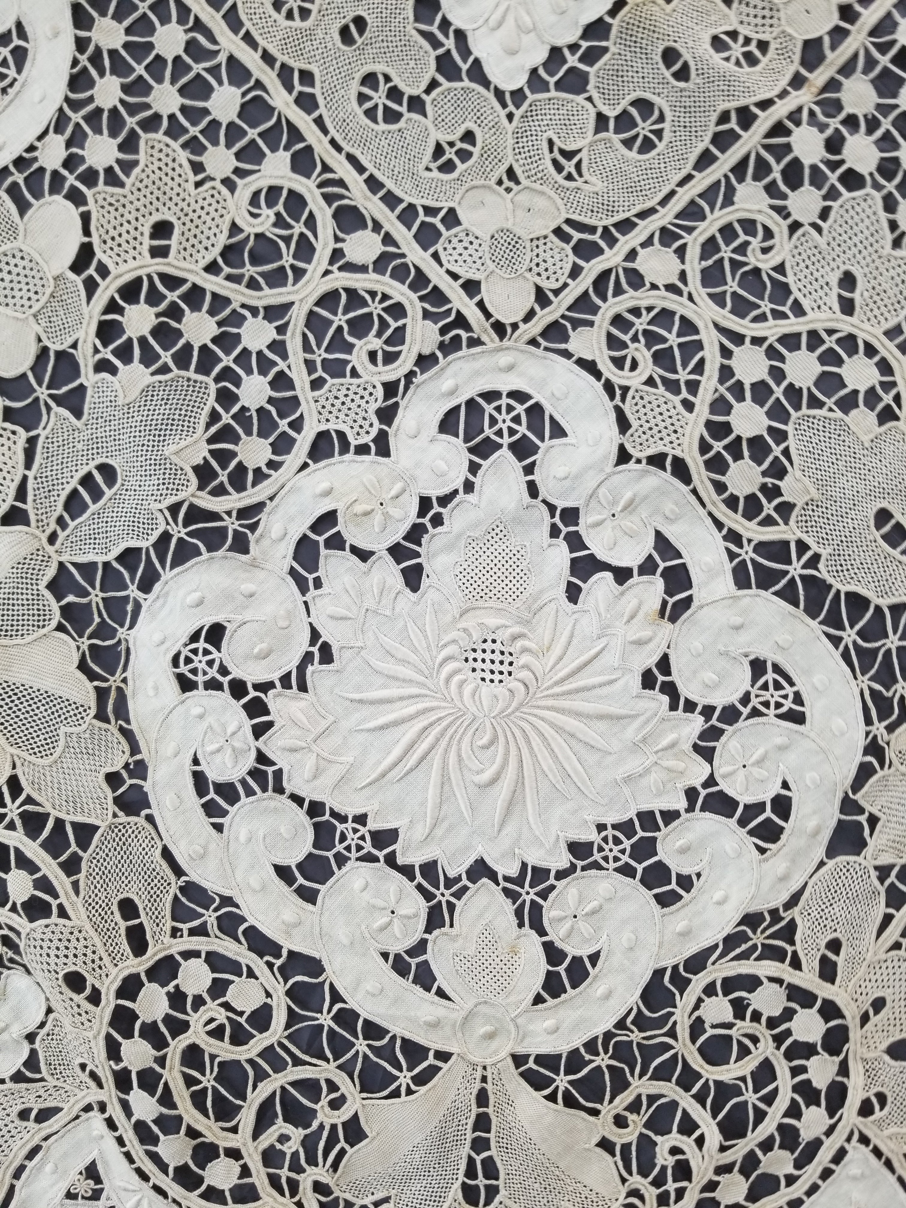 Vintage Point De Venice Needle Lace Banquet Tablecloth 252x165cm