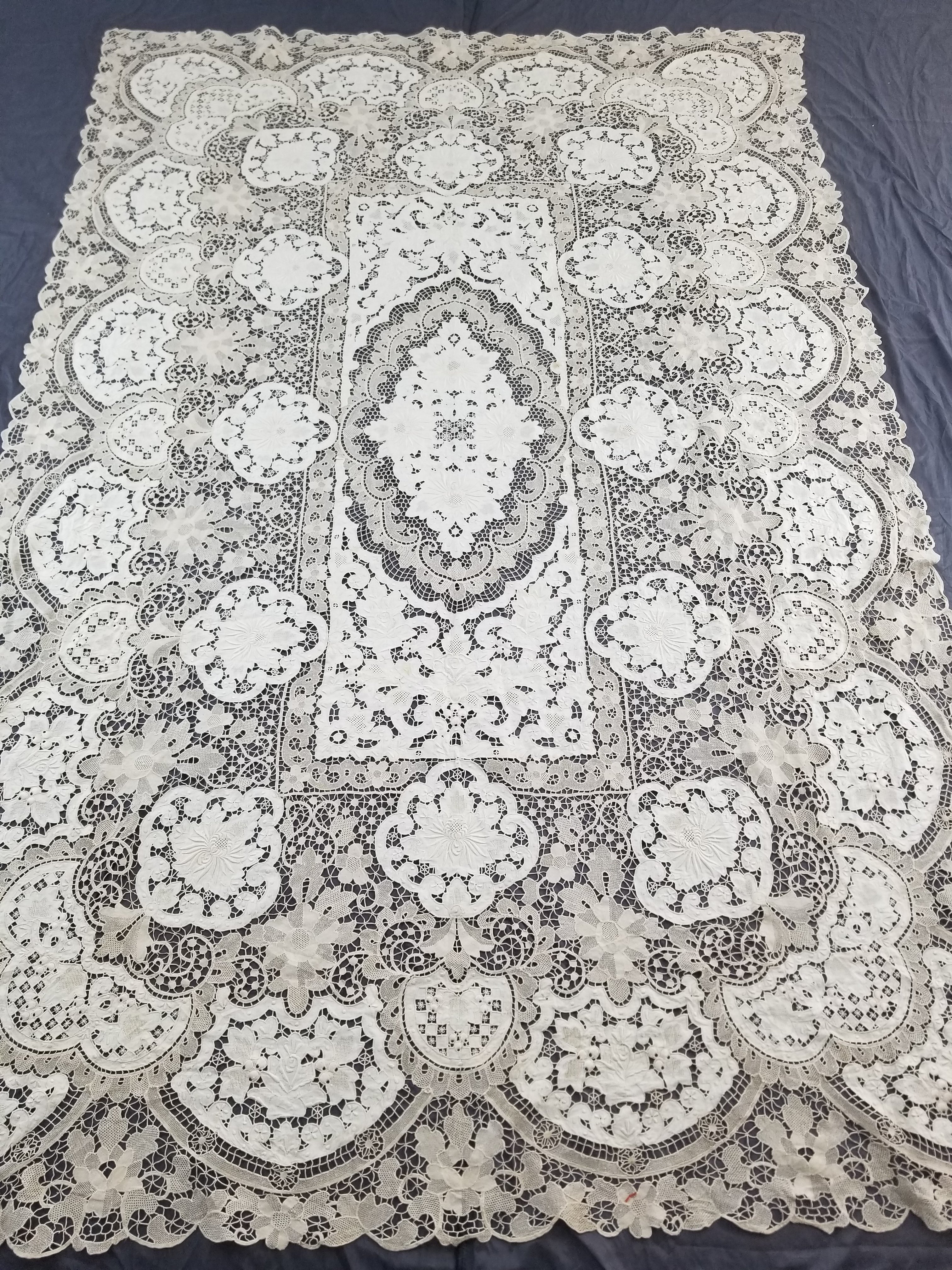 Vintage Point De Venice Needle Lace Banquet Tablecloth 252x165cm